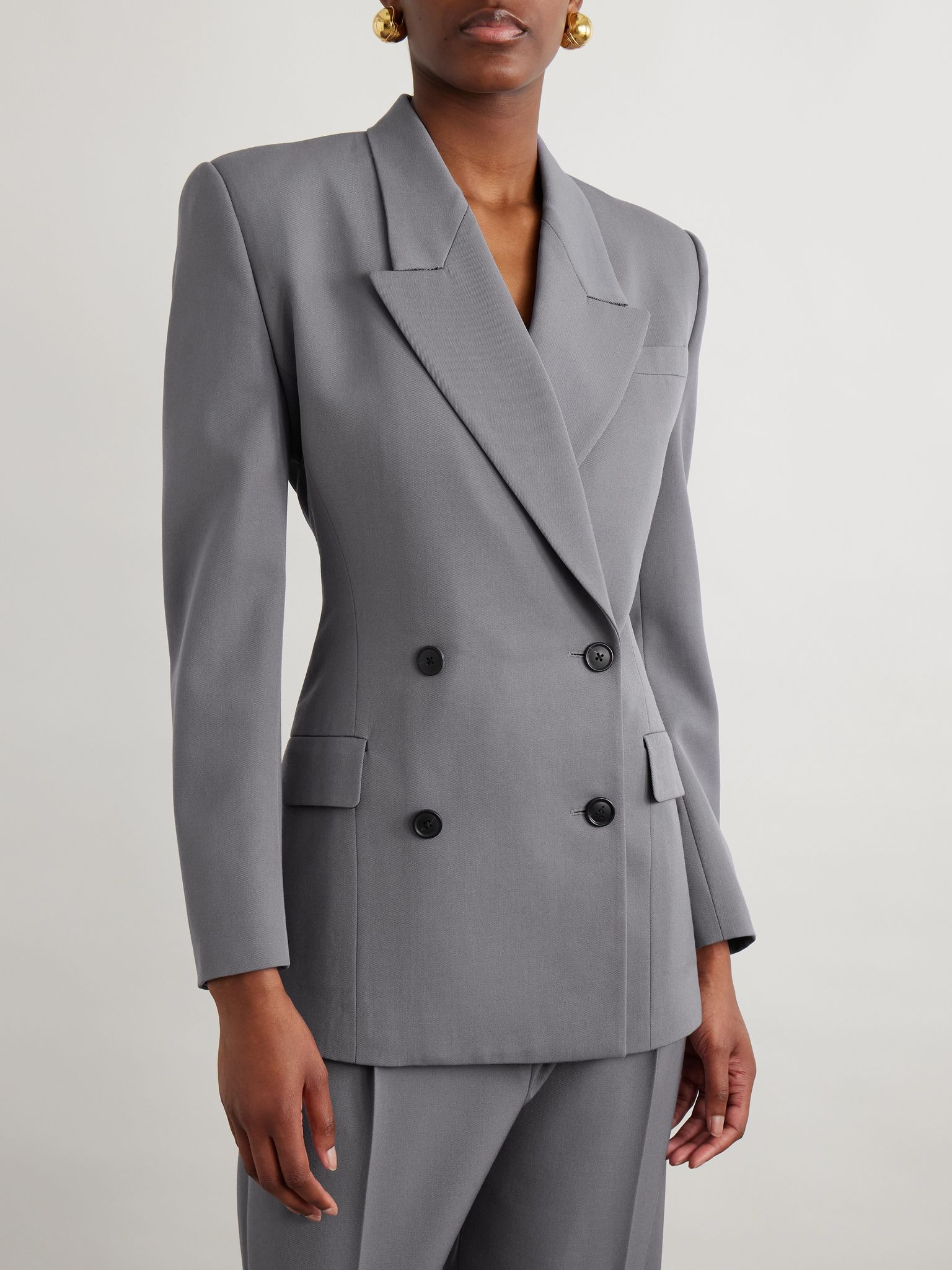 Double-breasted wool-gabardine blazer Gray - 3