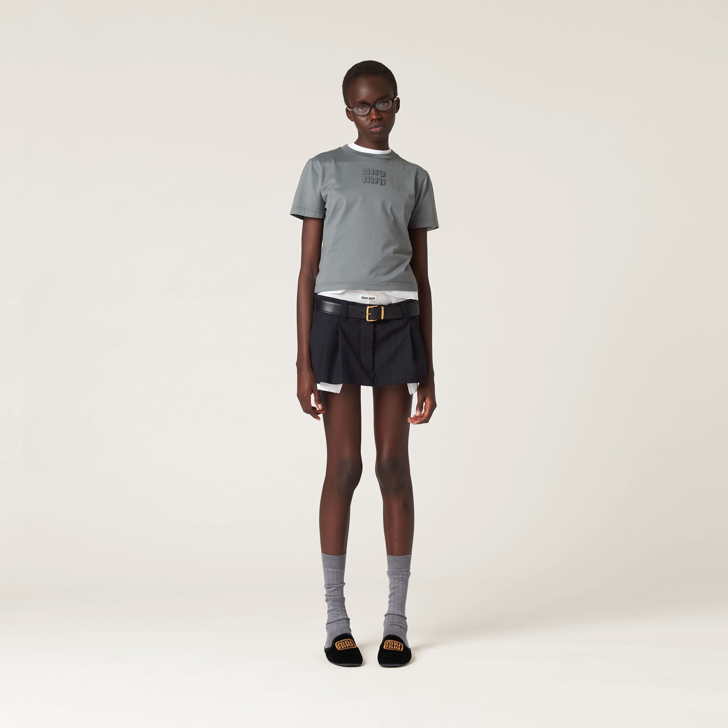 Miu Miu Garment-dyed jersey T-shirt with embroidered logo