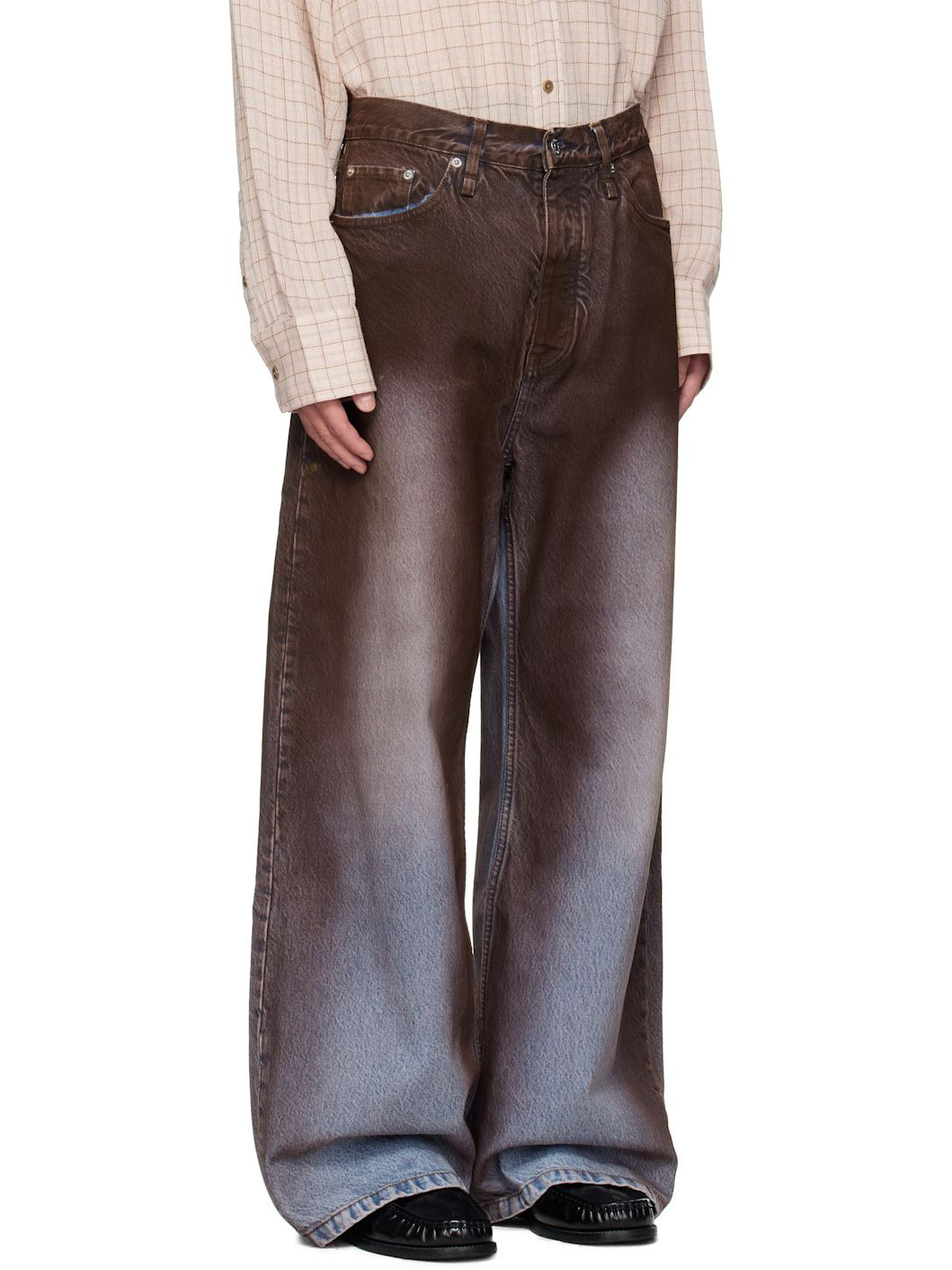 Blue & Brown Wide-Leg Jeans - 2