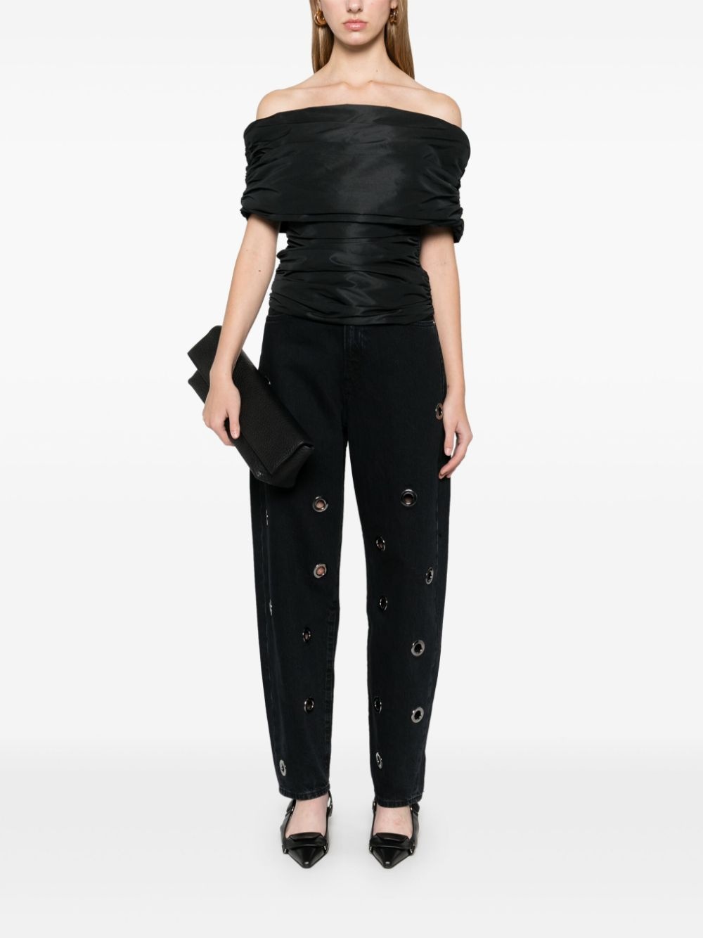 off-shoulder taffeta top - 2