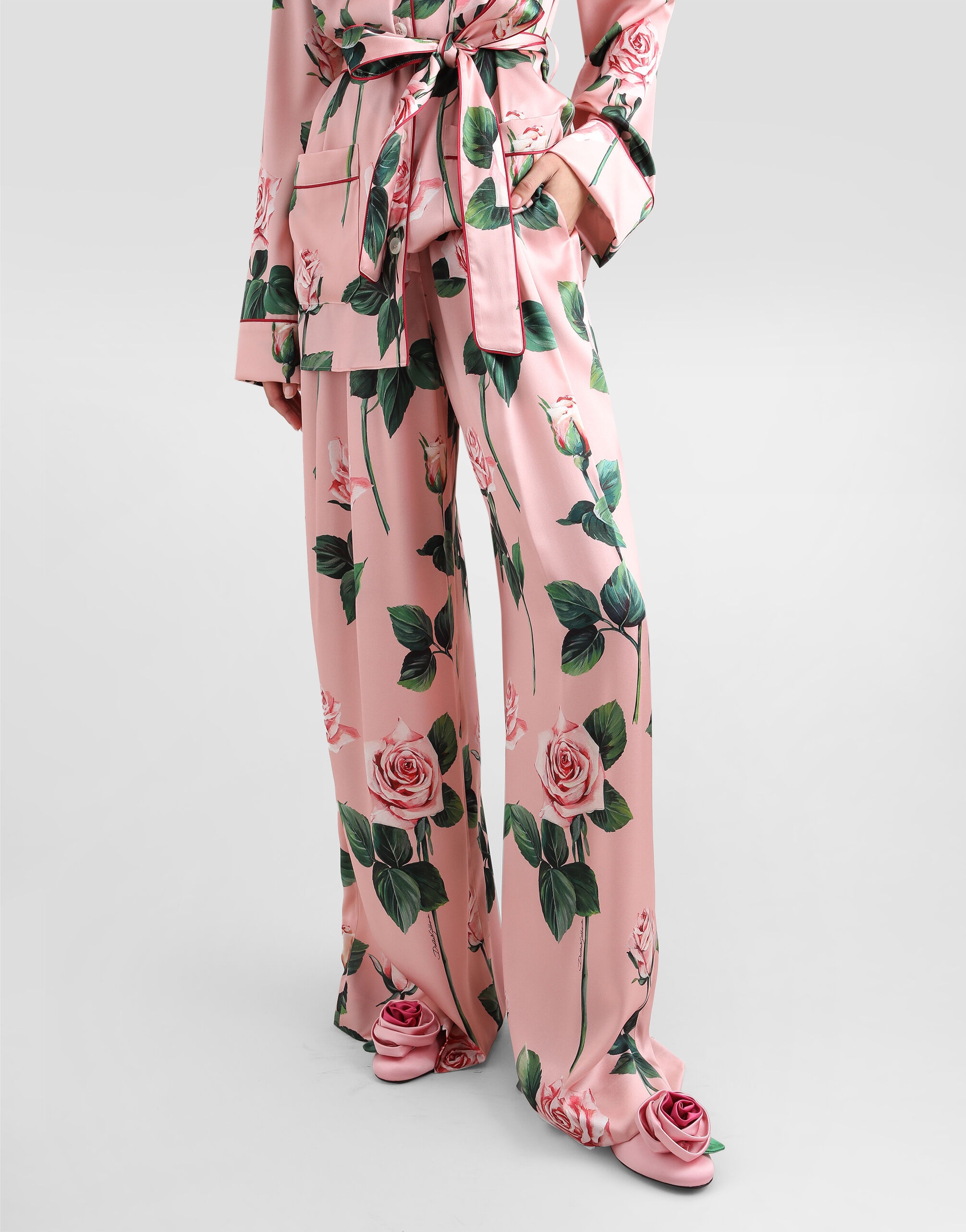 Silk pajama pants with rose print - 4