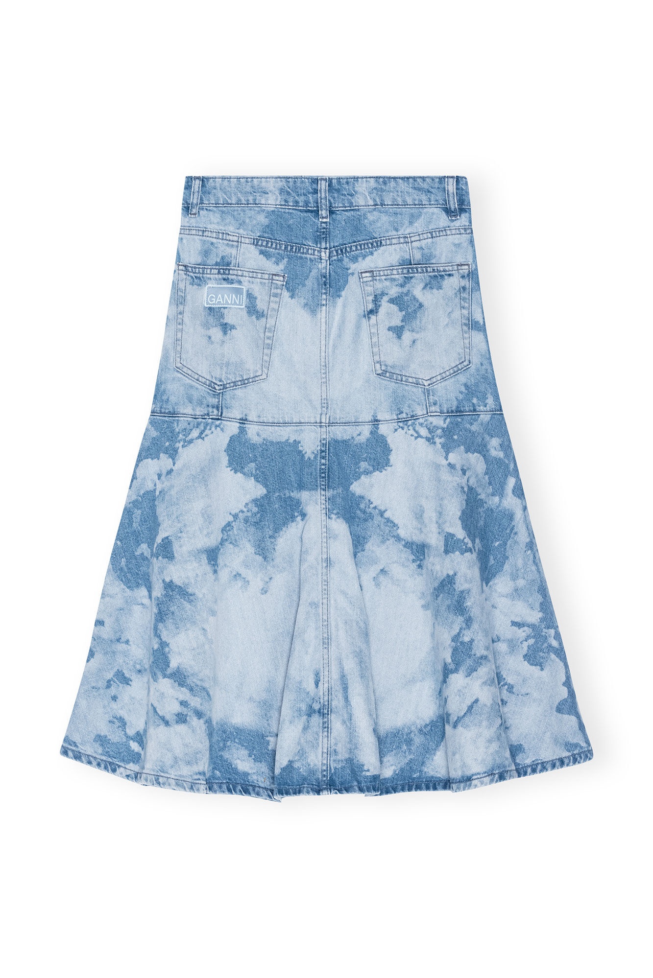 BLUE BLEACH DENIM FLOUNCE MIDI SKIRT - 9