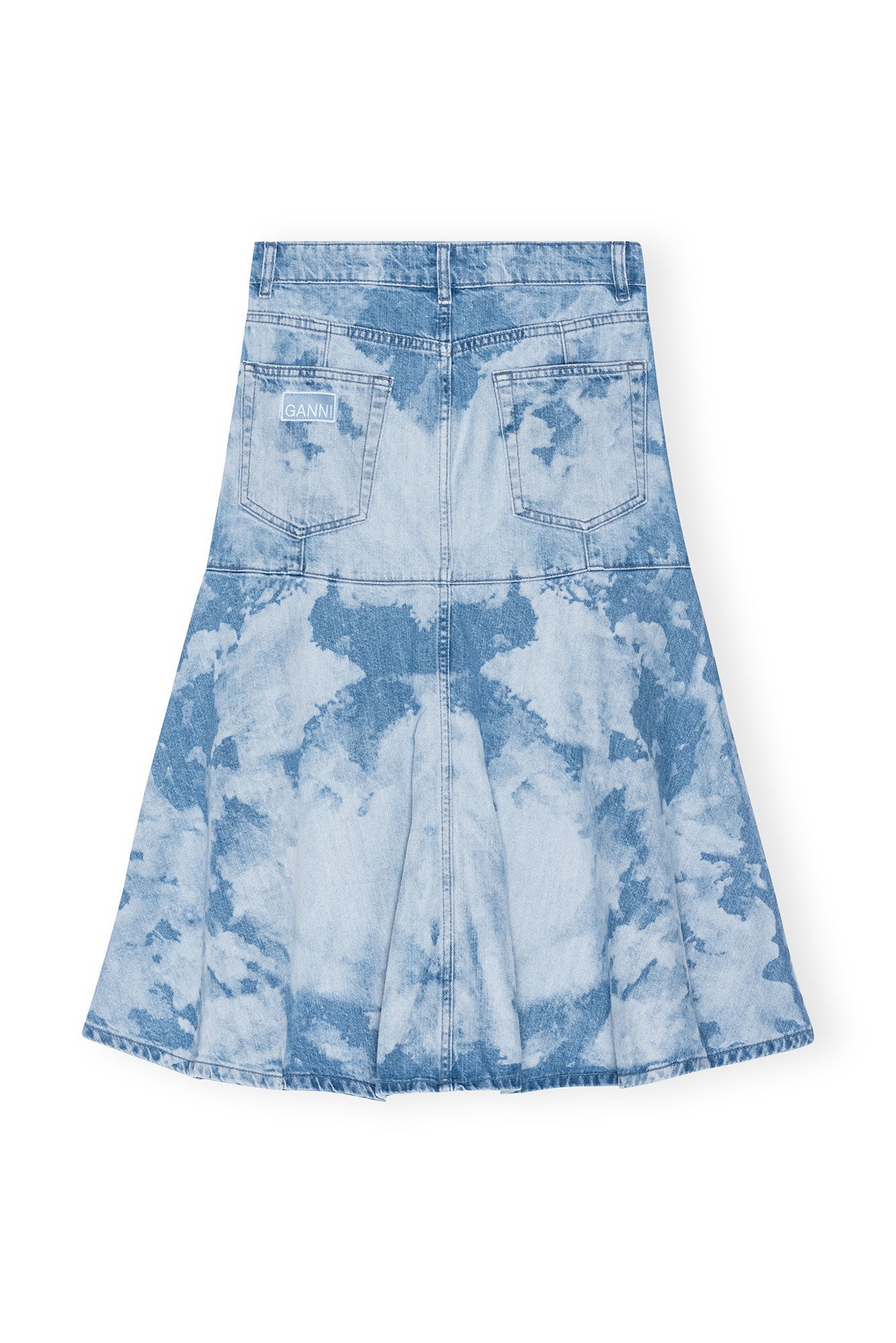 BLUE BLEACH DENIM FLOUNCE MIDI SKIRT - 2