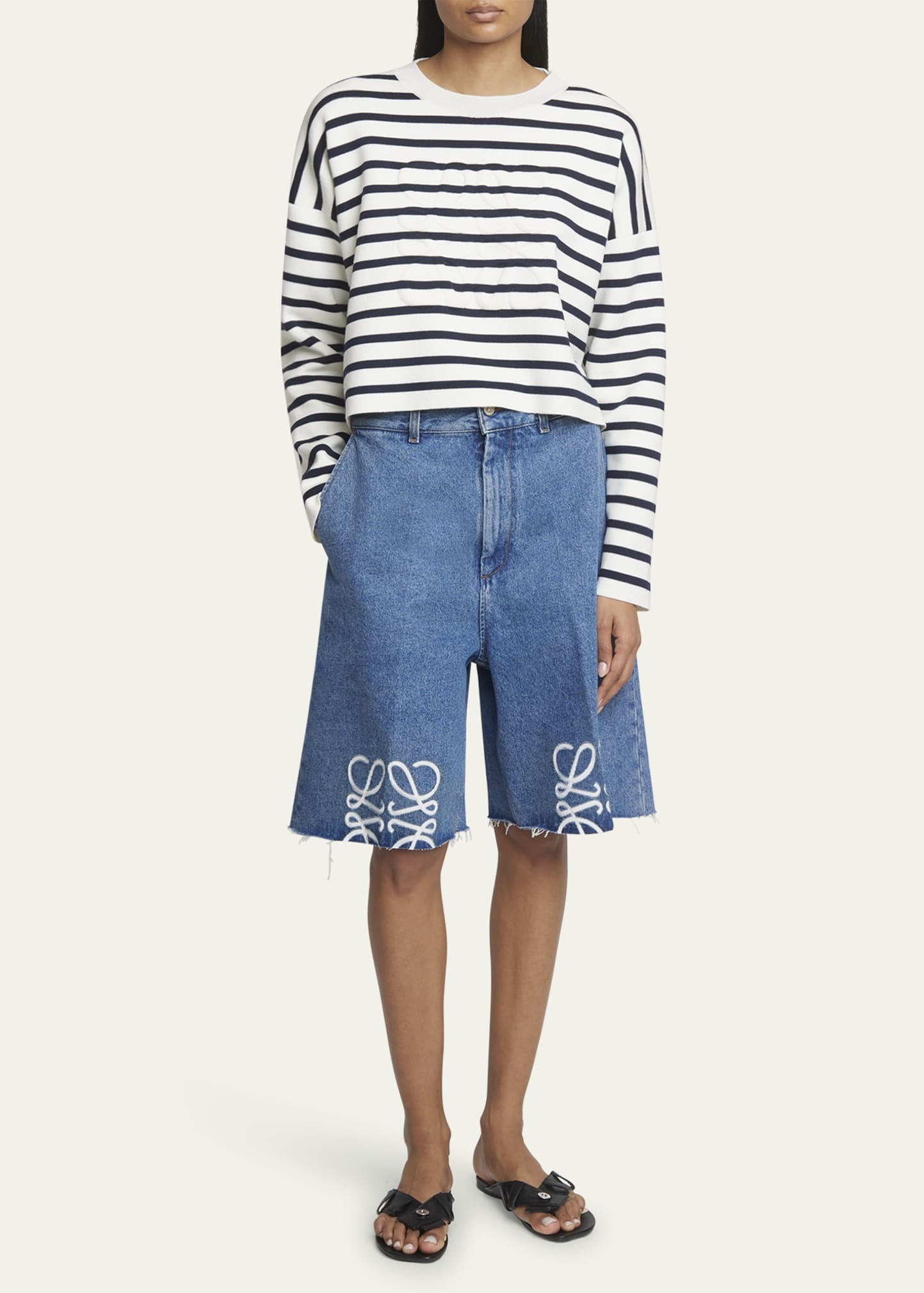 Striped Wool-Blend Sweater with Anagram Detail - 2