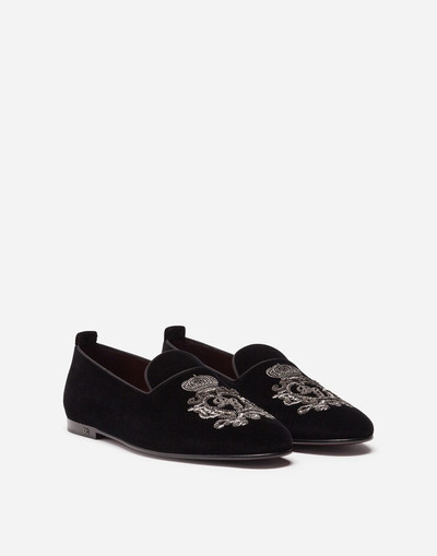 Dolce & Gabbana Velvet slippers with coat of arms embroidery outlook