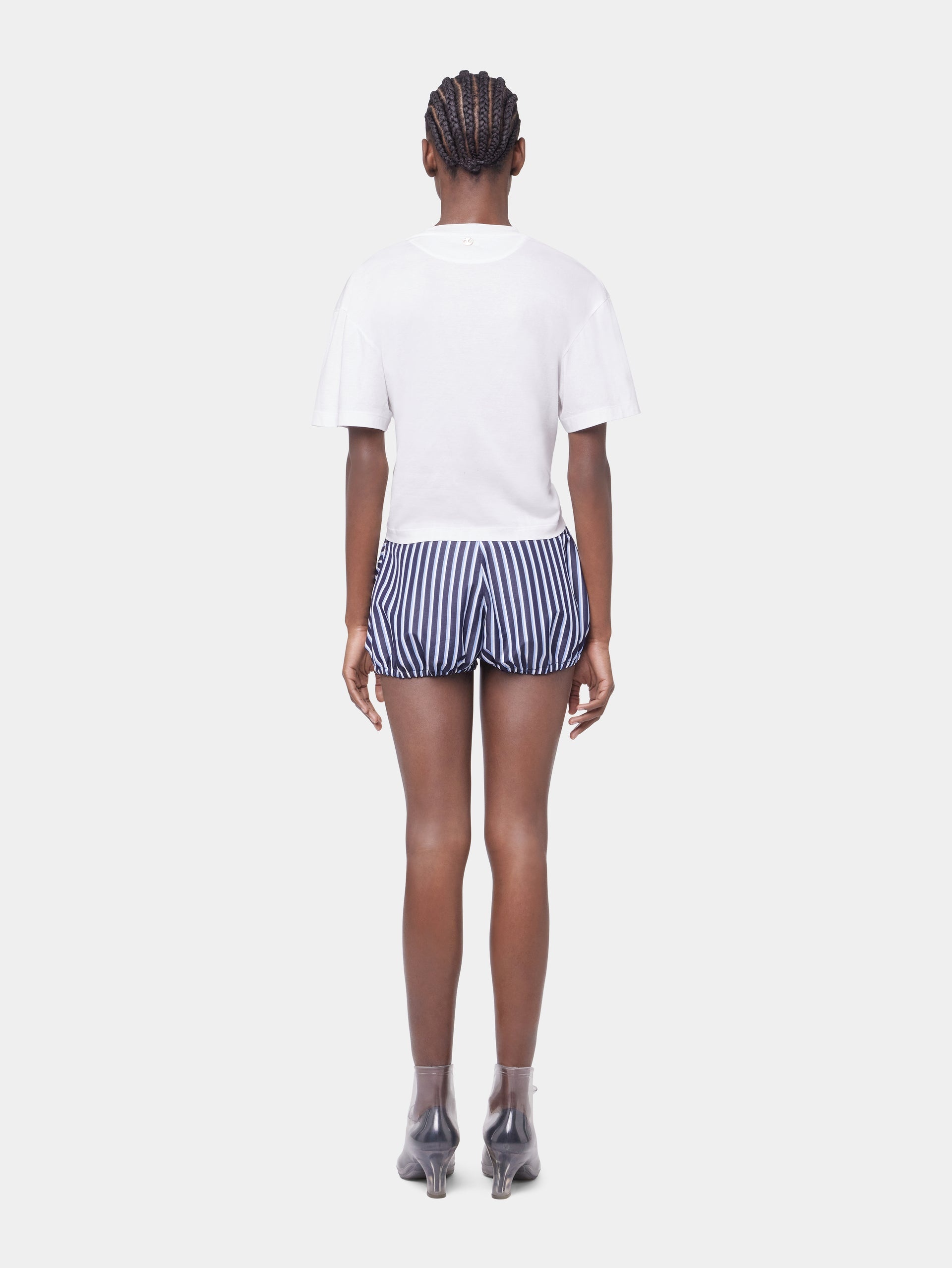 STRIPED WHITE AND BLUE MINI SHORTS IN COTTON POPLIN - 5