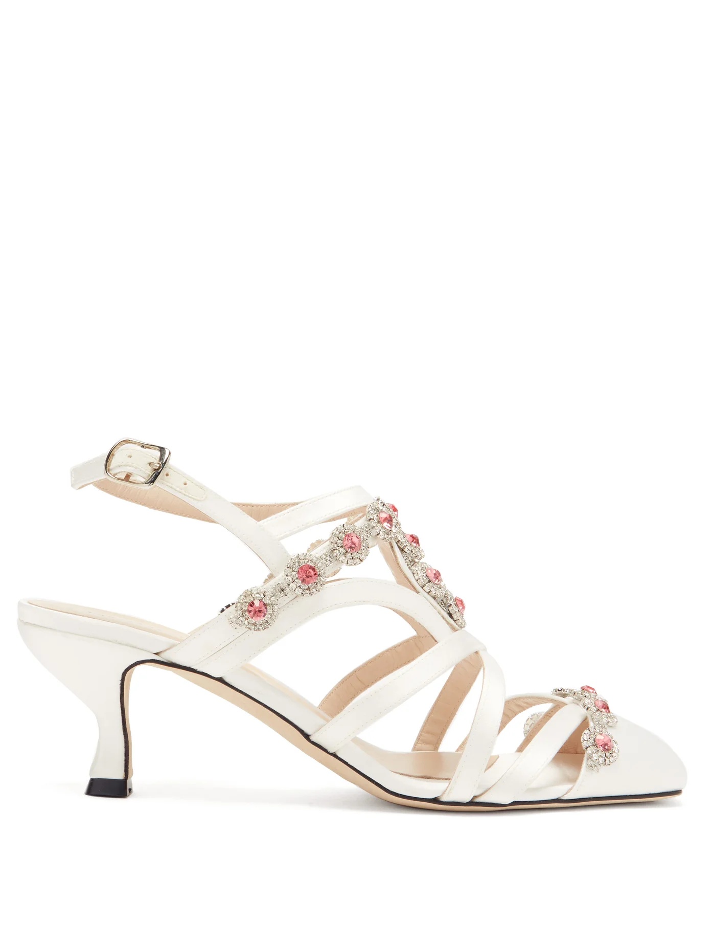 Crystal daisy-cupchain satin sandals - 1