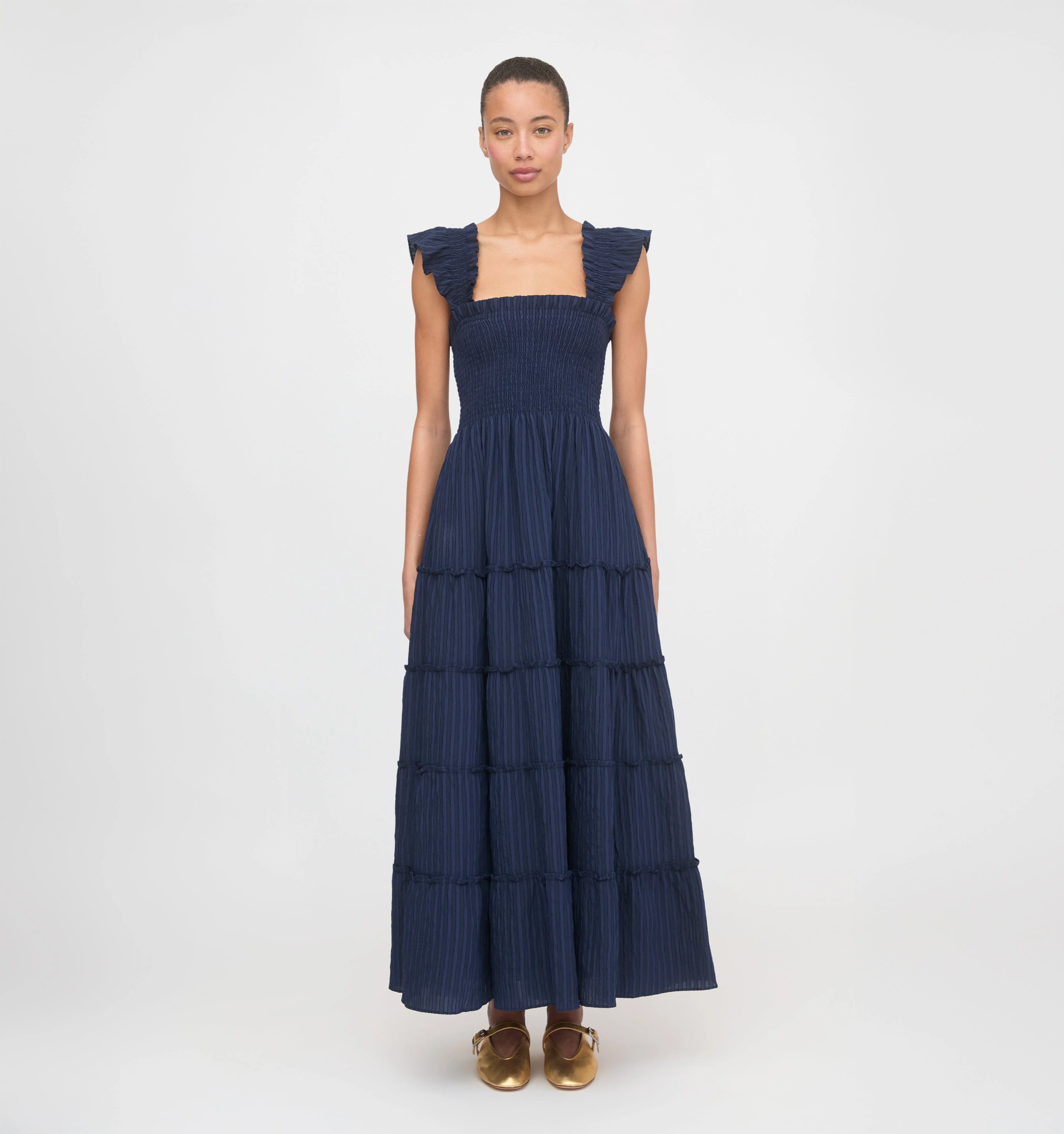 The Ellie Maxi Nap Dress - Navy Tonal Seersucker - 1