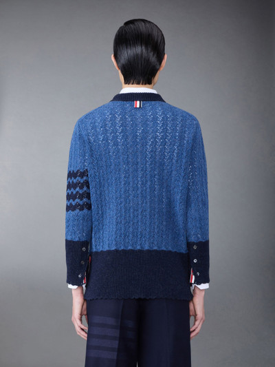 Thom Browne Shetland Cable Pointelle 4-Bar Crew Neck Pullover outlook