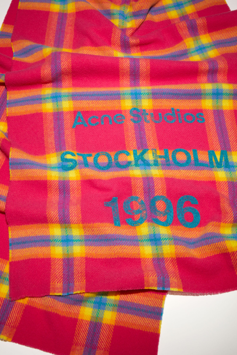 Wool logo print checked scarf - Fuchsia/yellow 4