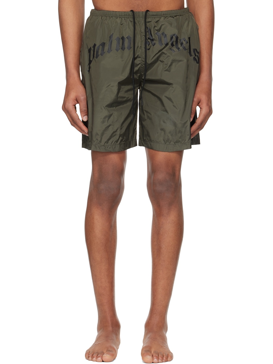 Khaki Curved Logo Swim Shorts - 1