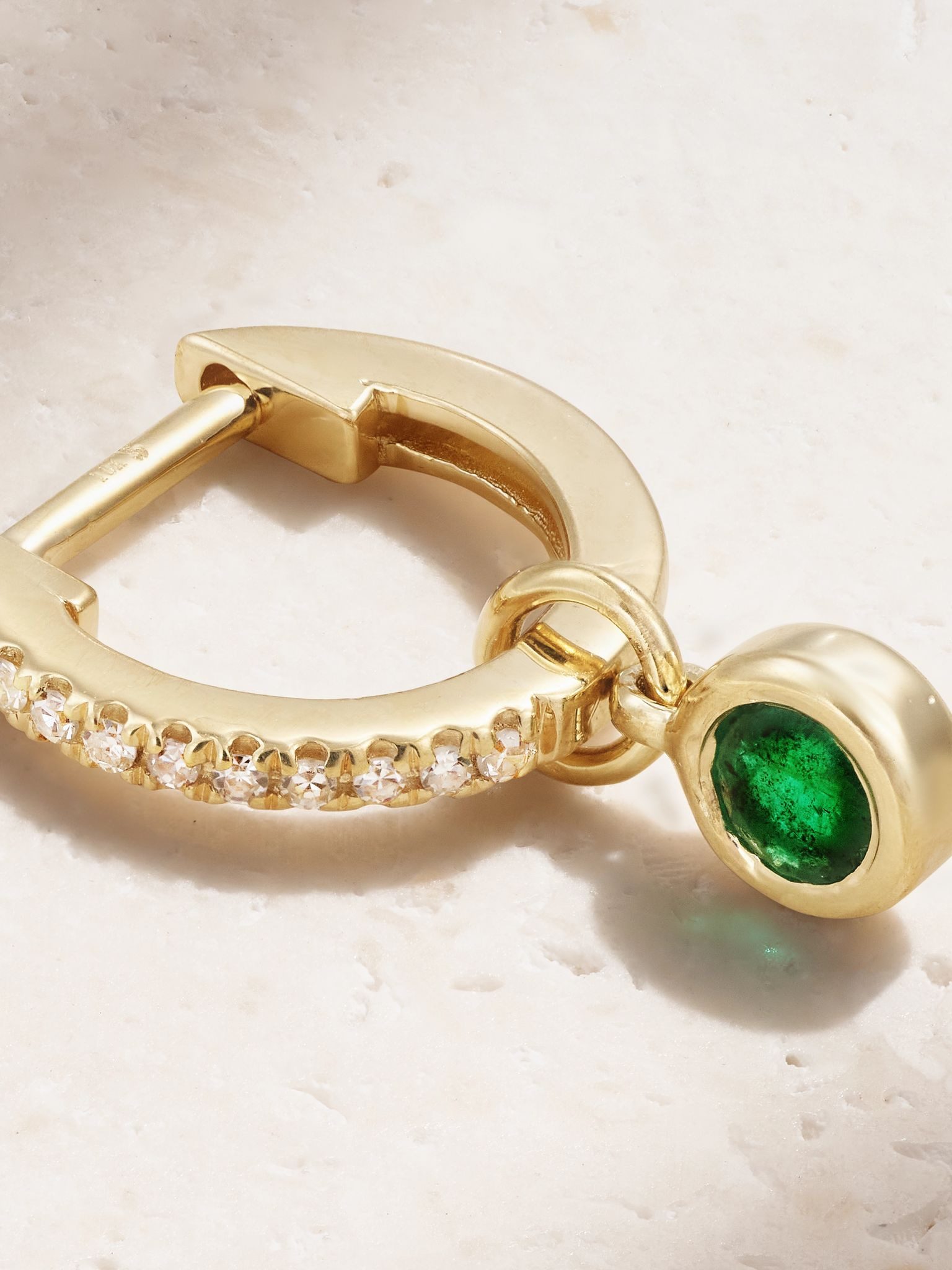 Orchid 10-karat gold, emerald and diamond single hoop earring Green - 3
