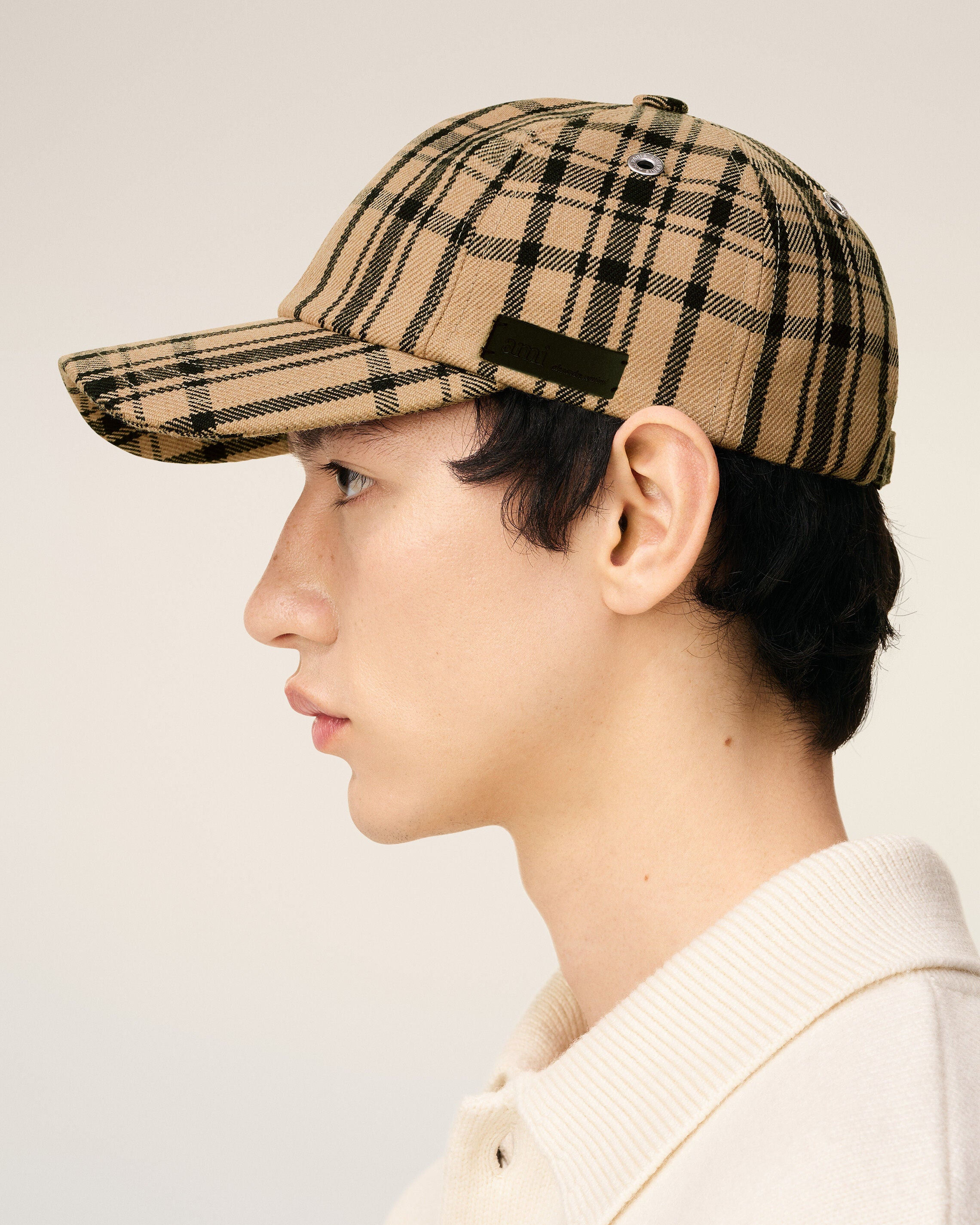 BROWN WOOL CHECKED PATCH CAP - 5