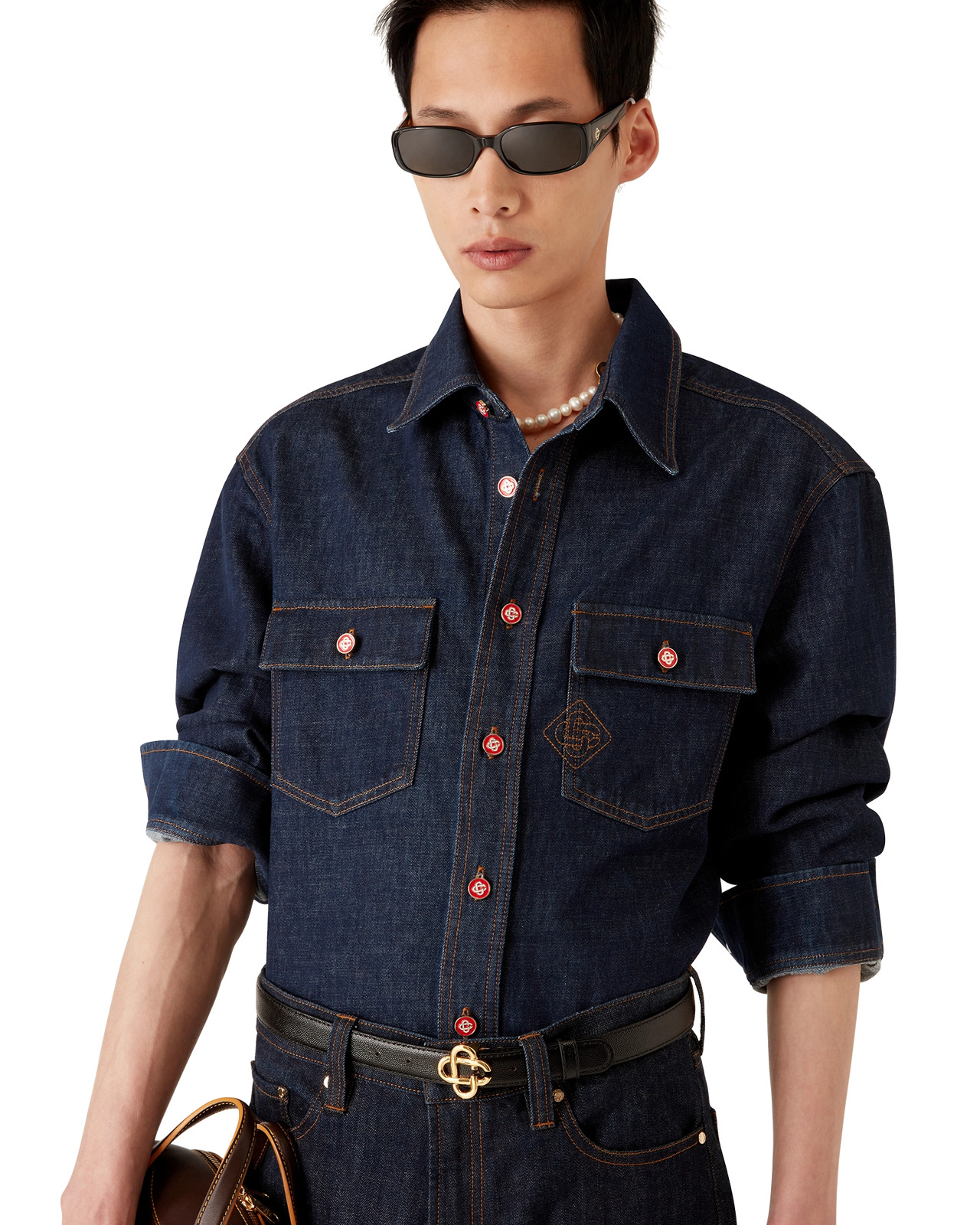 Monogram Long Sleeve Denim Shirt | Casablanca Paris - 4