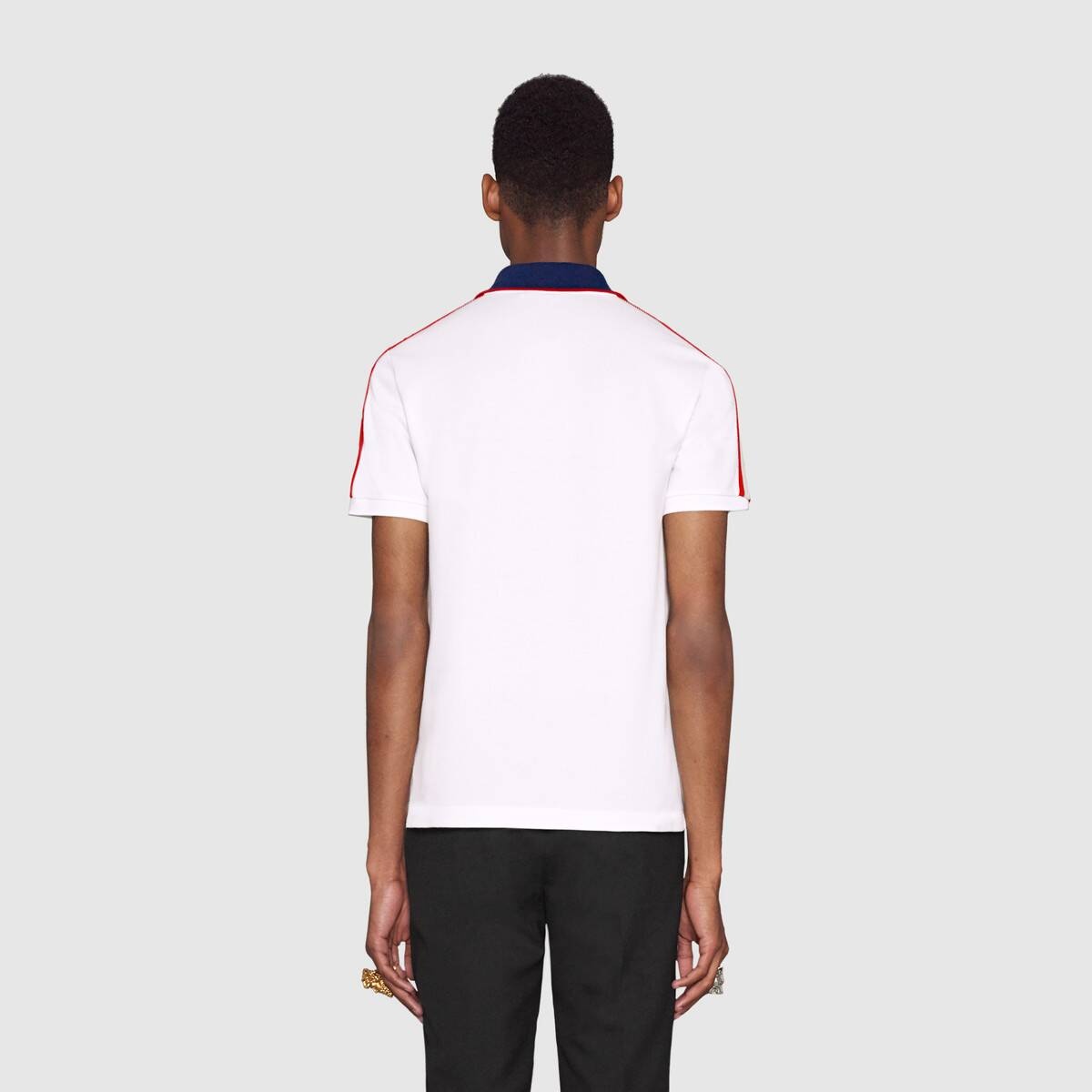 Cotton polo with Gucci stripe - 4