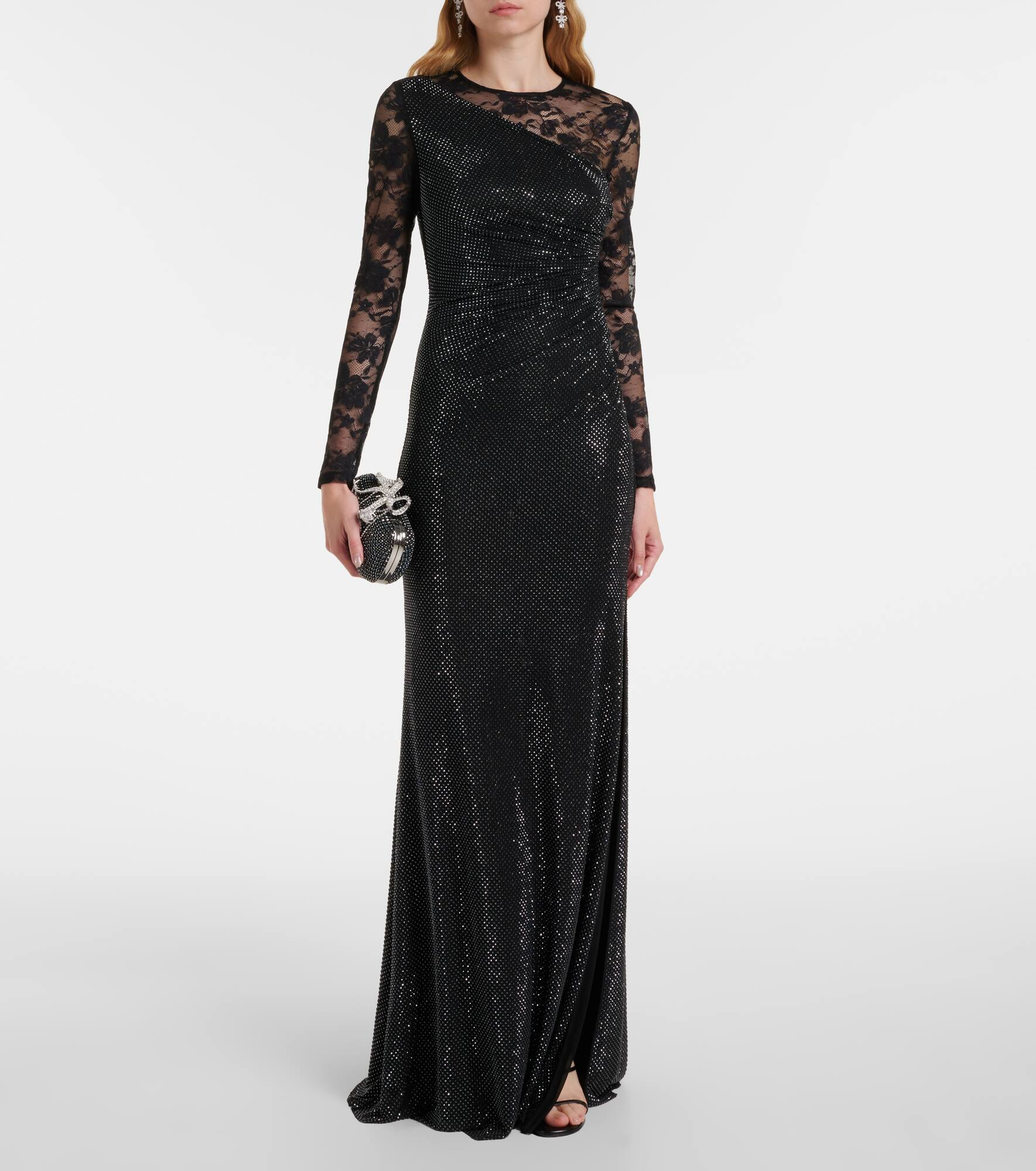 Rhinestone lace-trimmed gown - 2