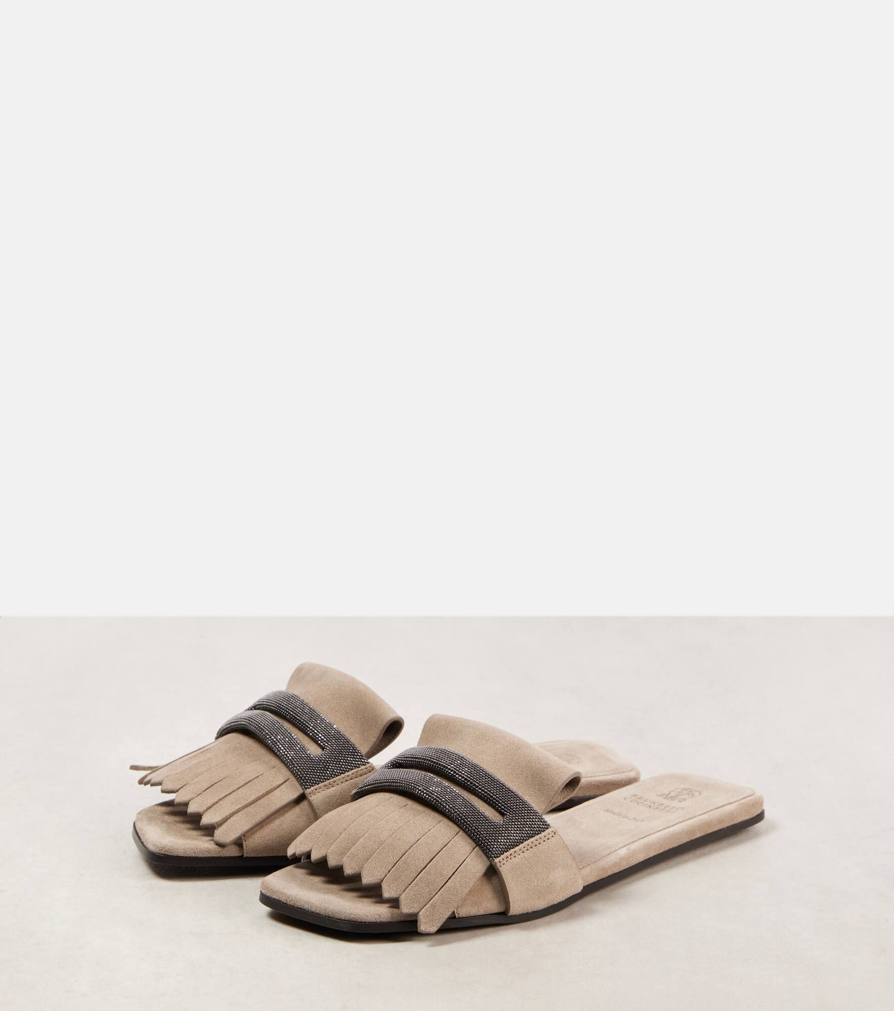 Fringed suede slippers - 4
