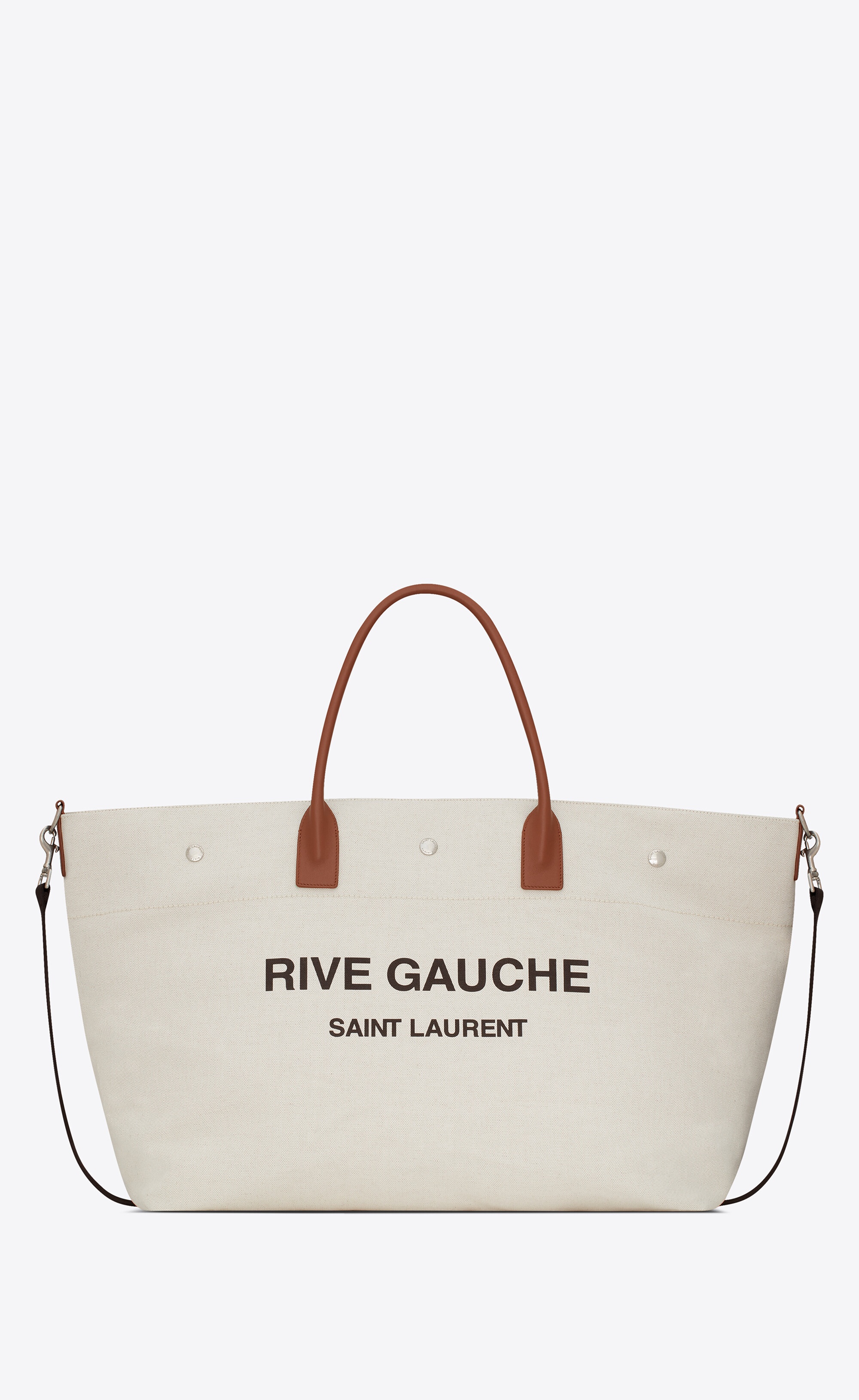 rive gauche maxi shopping bag in printed canvas and smooth leather - 1