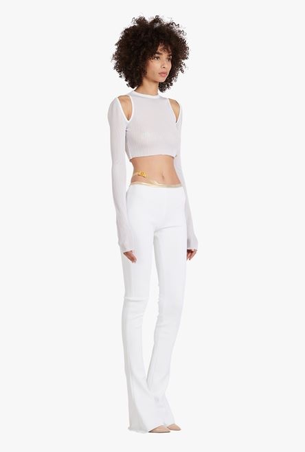 White eco-designed knit bootcut pants - 7