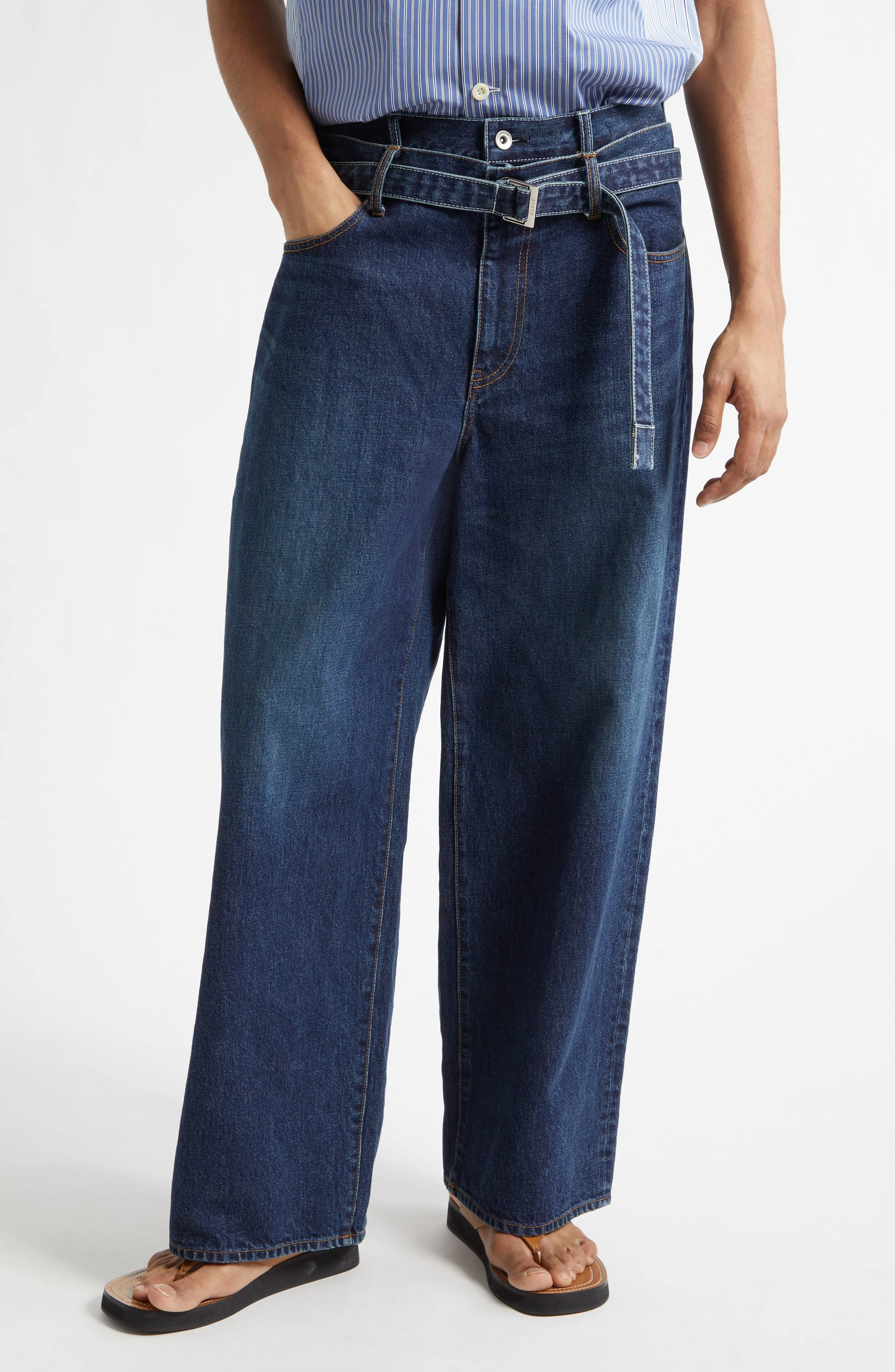 Sacai Belted Denim Pants in Blue at Nordstrom - 1