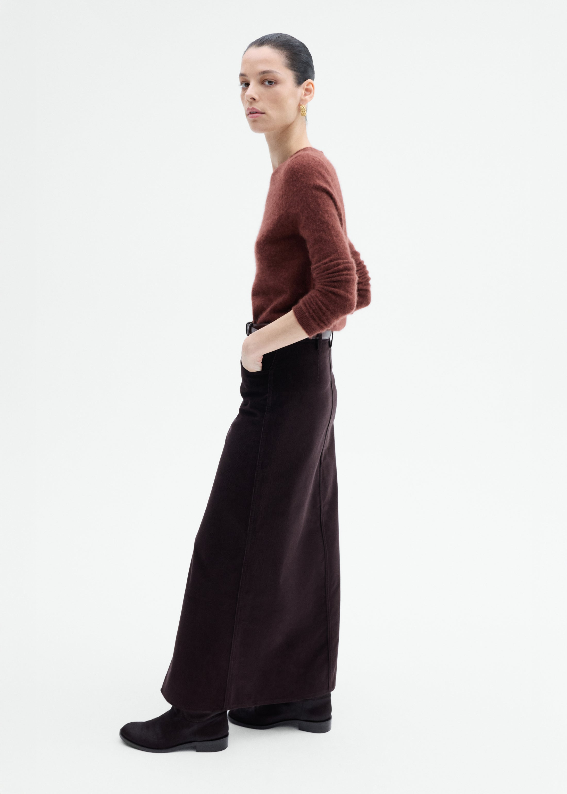 Corduroy Long Pencil Skirt - 3