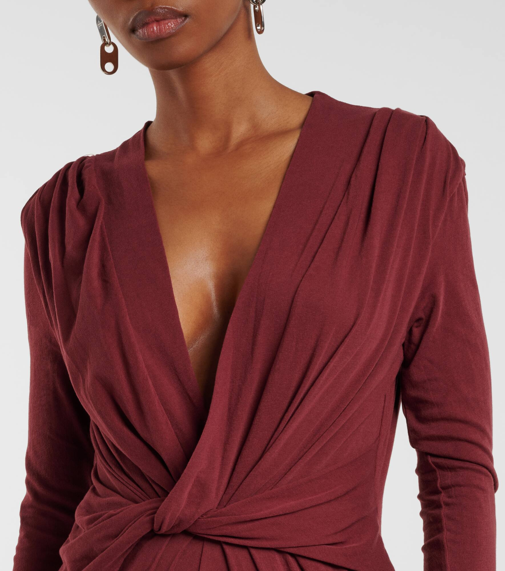Gathered cotton-blend jersey maxi dress - 4