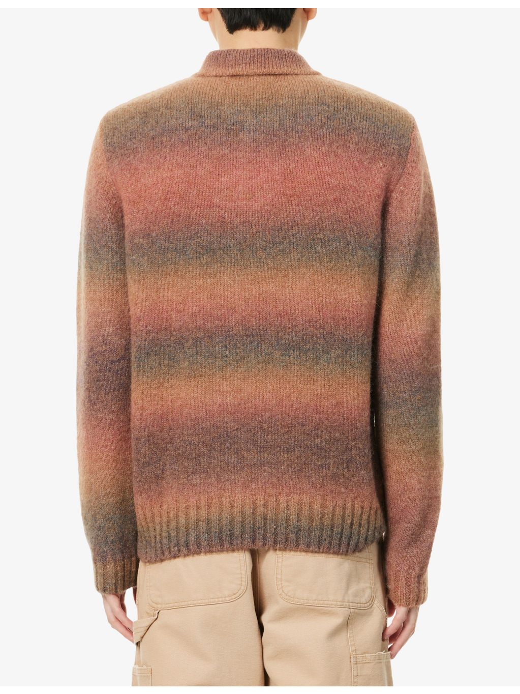 Dye-Effect Long-Sleeve Alpaca Blend Polo Knit Top - 4
