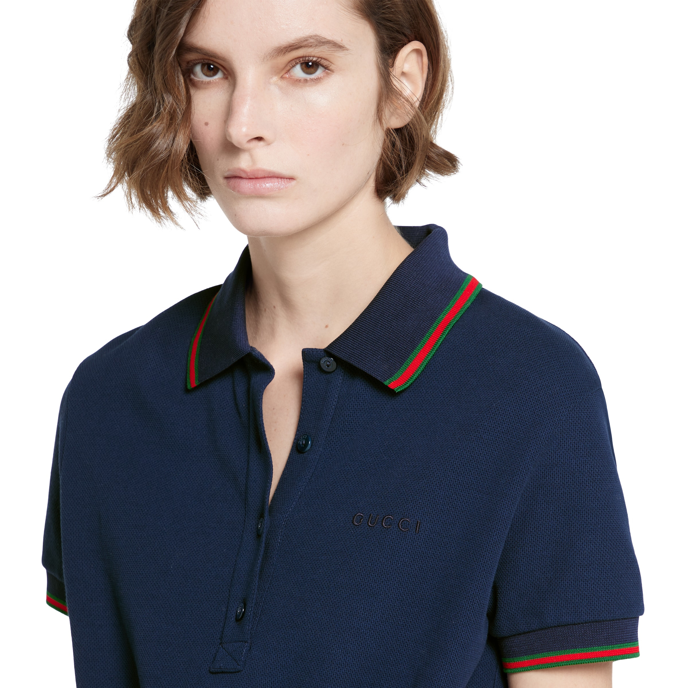 Cotton piquet polo dress with Web - 5