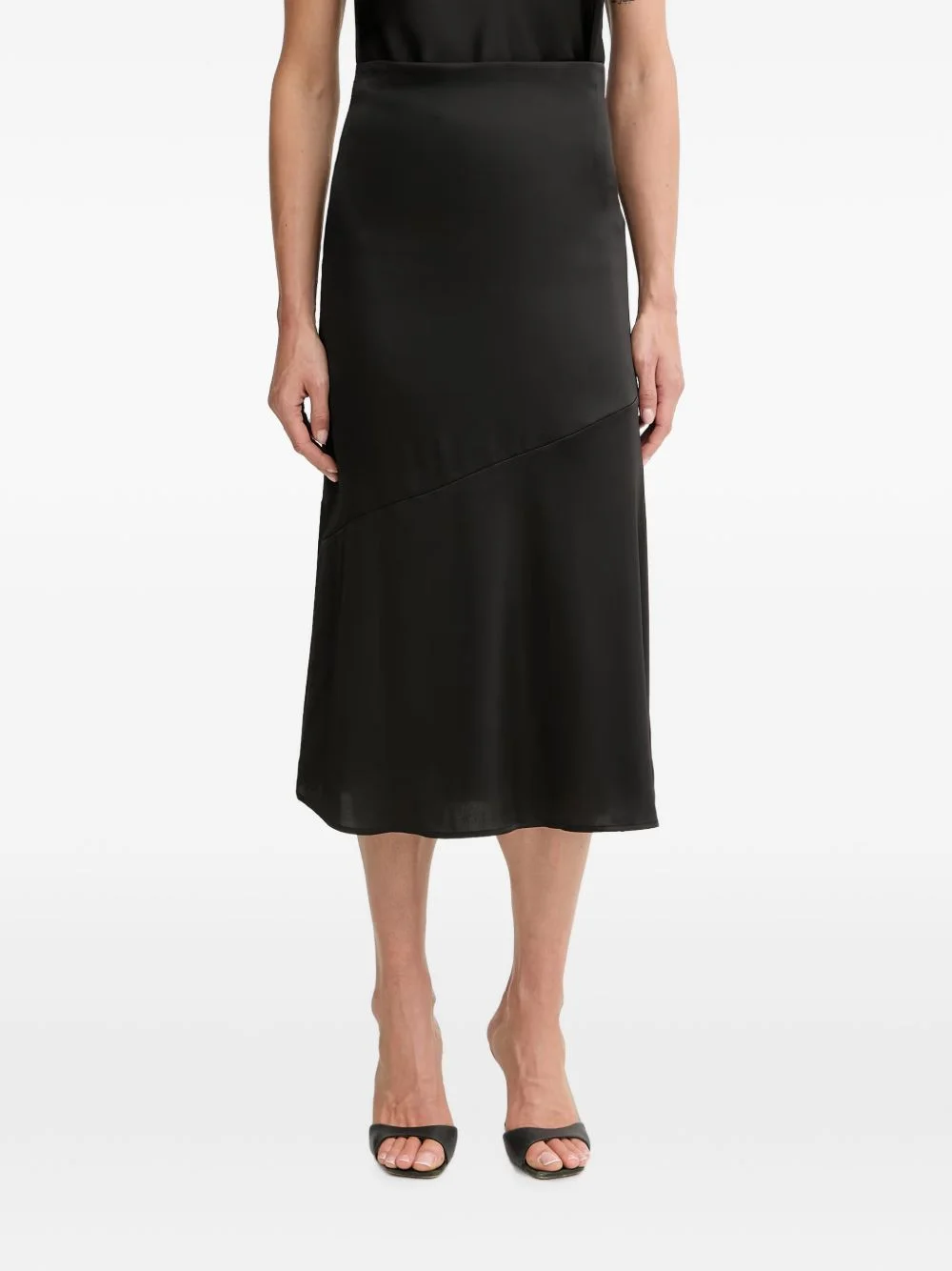 satin-finish asymmetric-seam midi skirt - 1