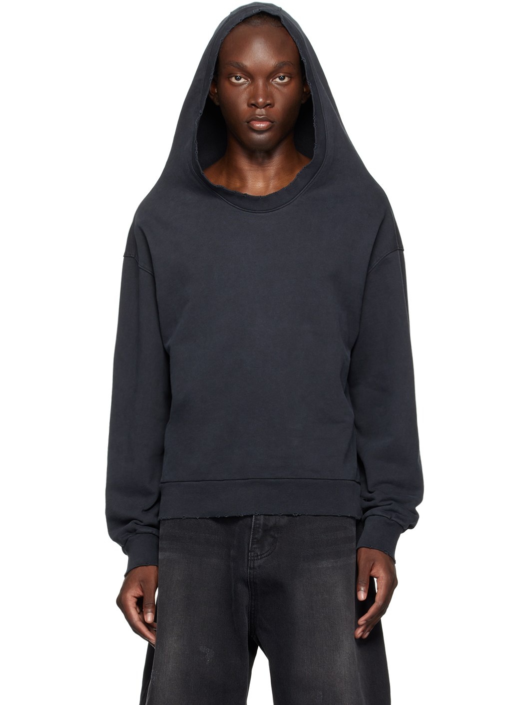 Black Wide Neck Hoodie - 1