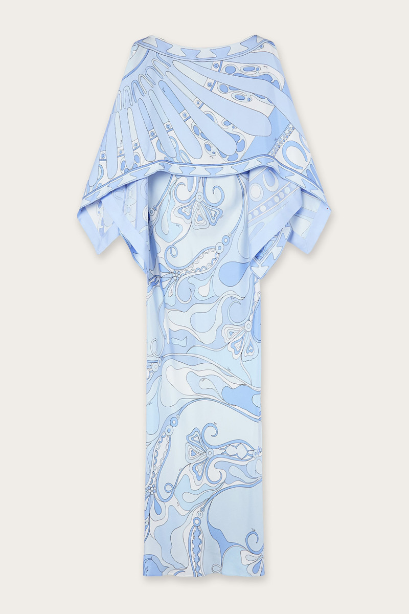 ORCHIDEE AND SOLEIL PRINT SILK DRESS WITH CAPE 1