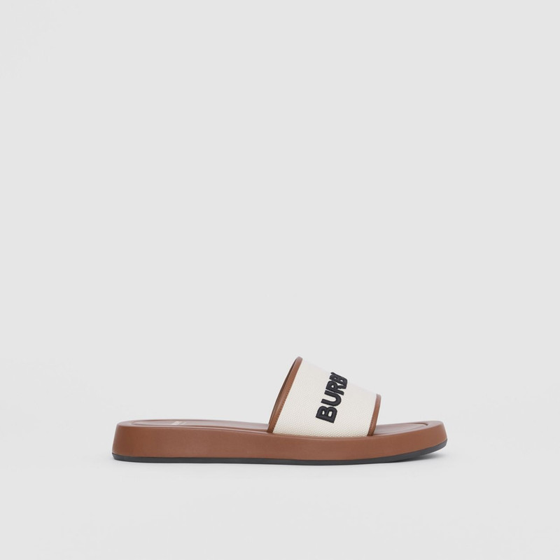 Embroidered Logo Canvas and Leather Slides 7