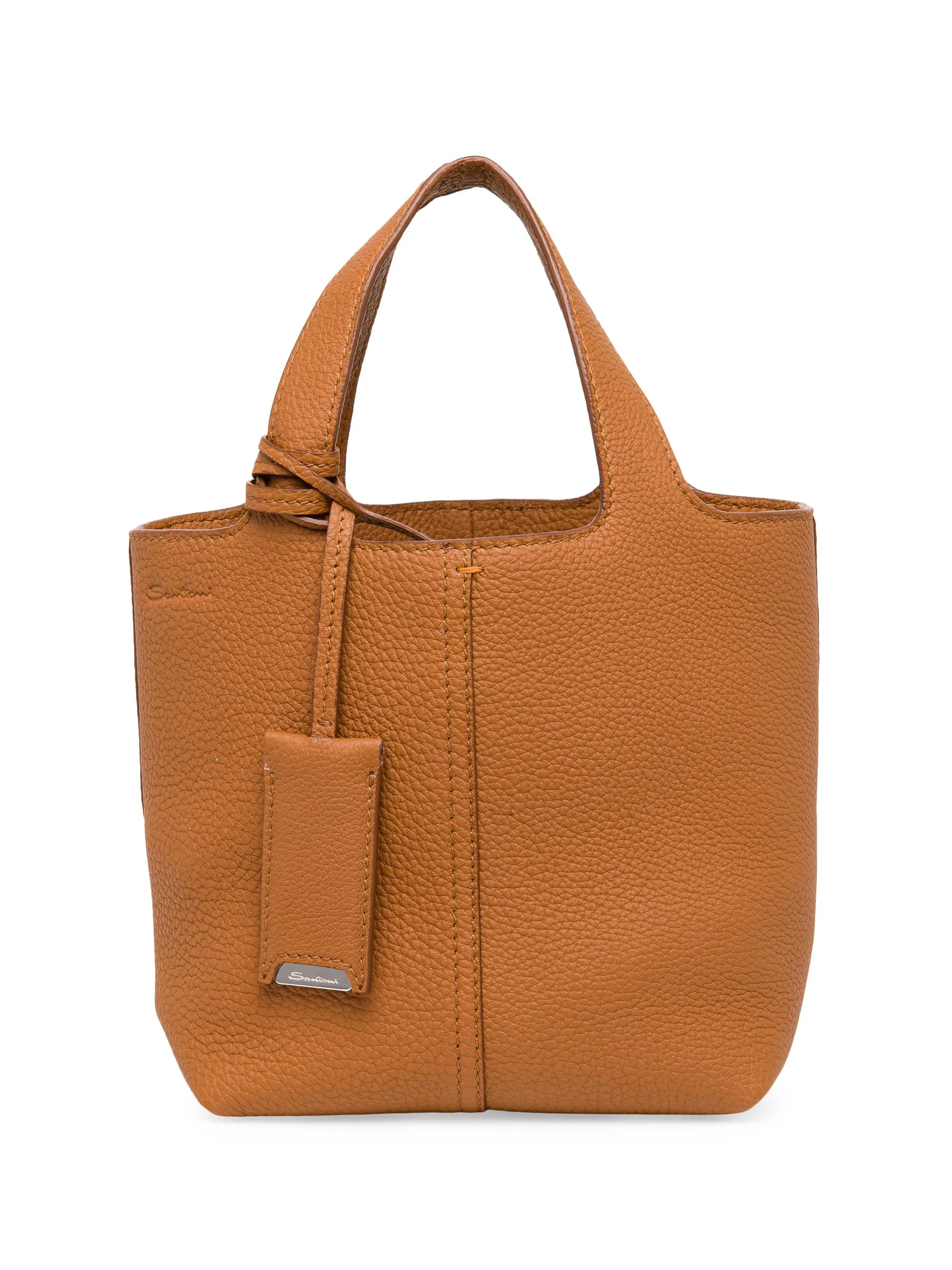 Women's Mini Chapelier Leather Tote Bag - Light Brown - 1