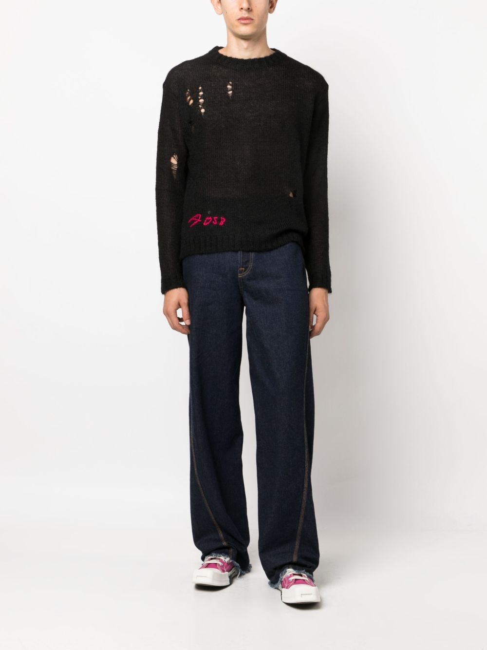 distressed-effect mohair-blend jumper - 2
