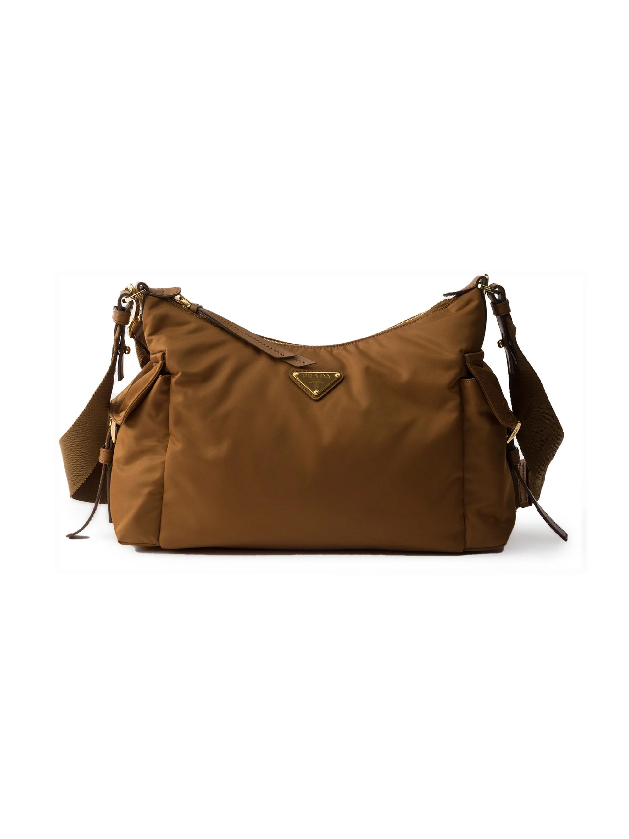 Women's Explore Large Re-Nylon and Leather Shoulder Bag - Brown - 1