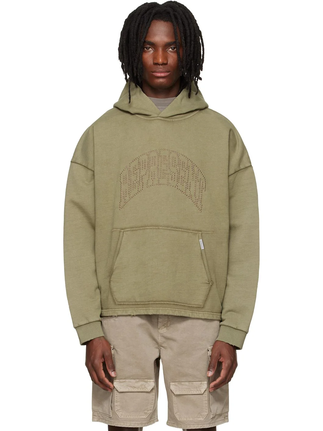 Khaki 'Represent' Embellished Hoodie - 1