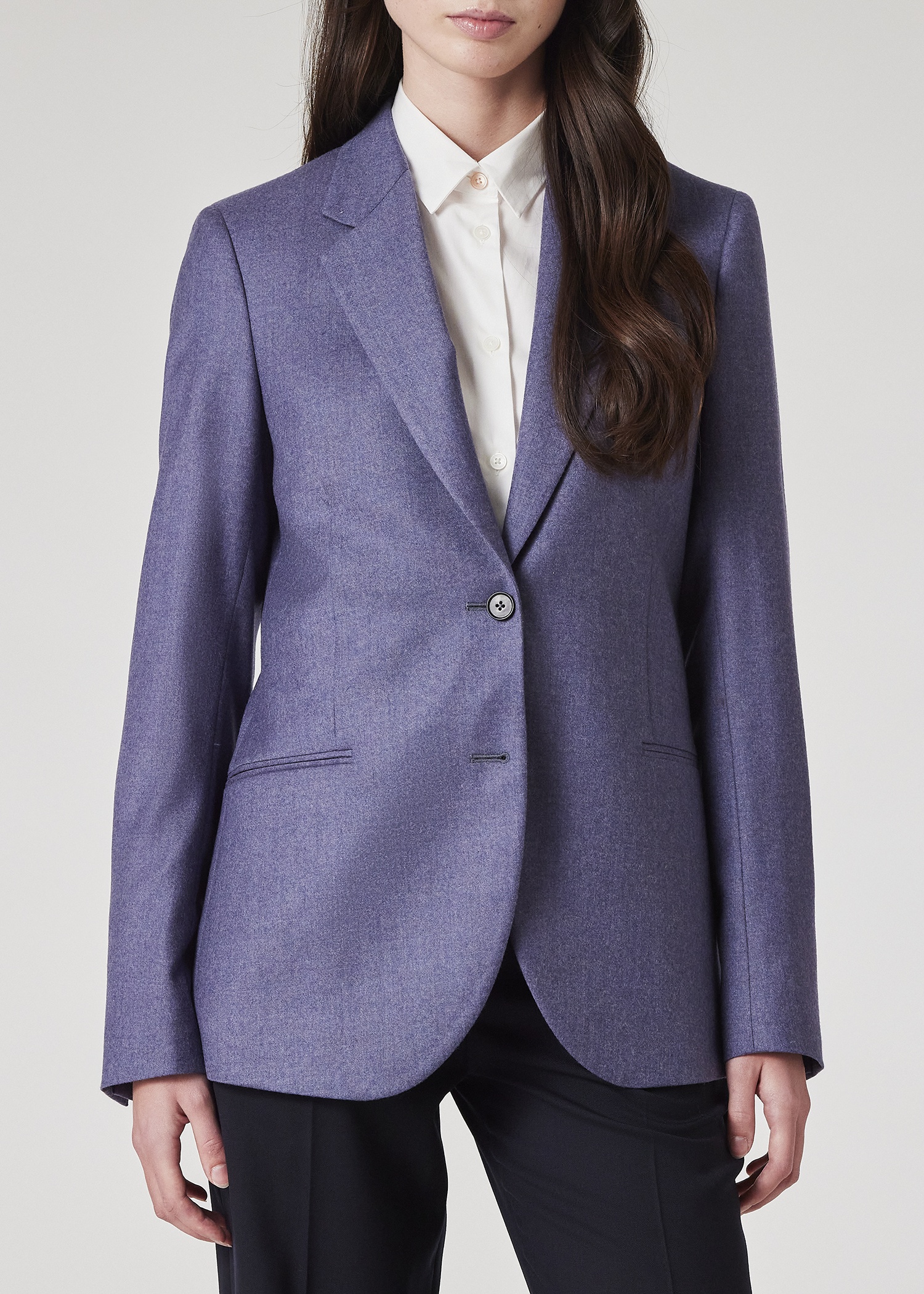 Women's Lavender Wool-Cashmere Flannel Two-Button Blazer - 5