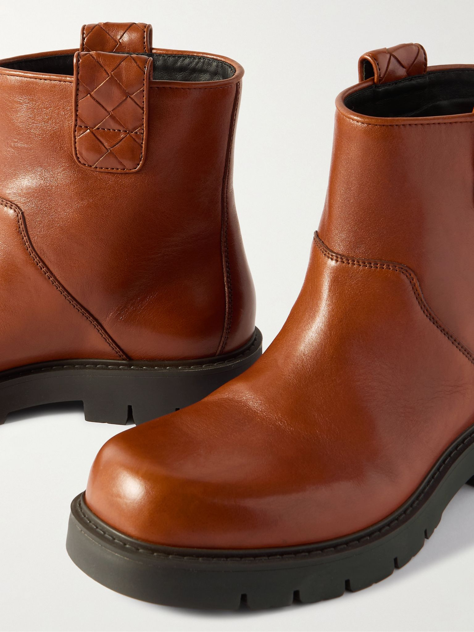 Haddock Intrecciato-Detailed Leather Boots Neutral - 4