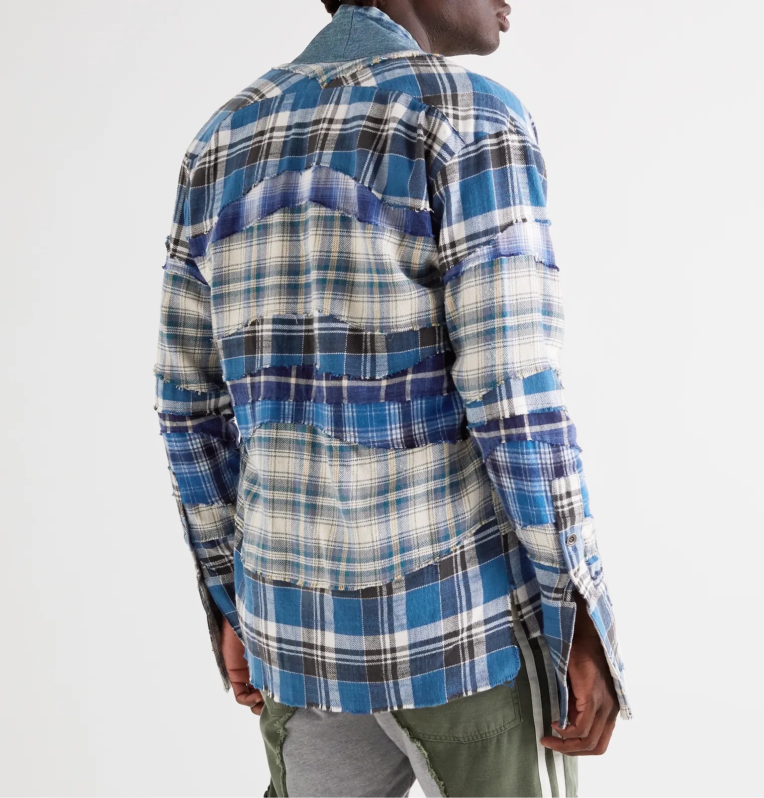 Patchwork Denim-Trimmed Checked Cotton-Flannel Jacket - 4