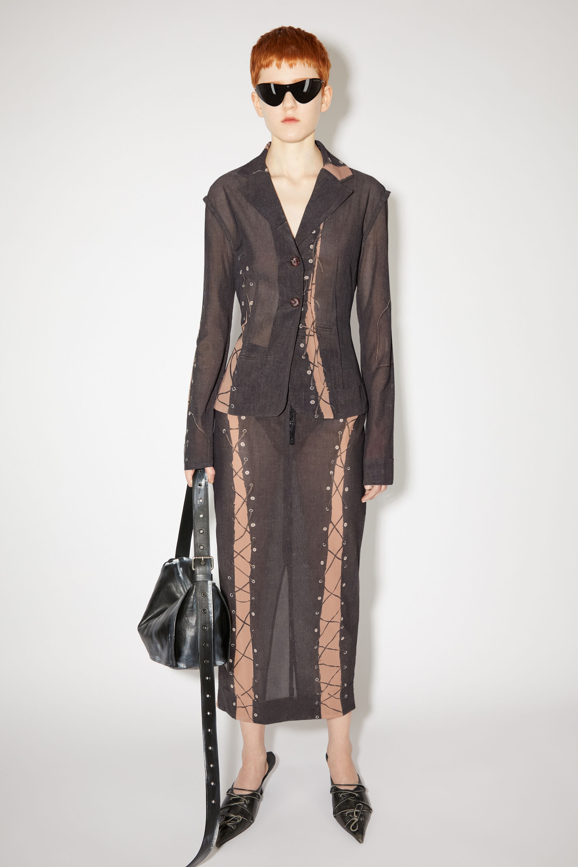 Trompe l'oeil skirt - Dark brown/beige - 2
