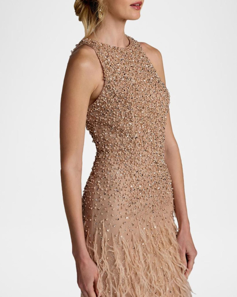 Beaded Feather-Trimmed Gown 4