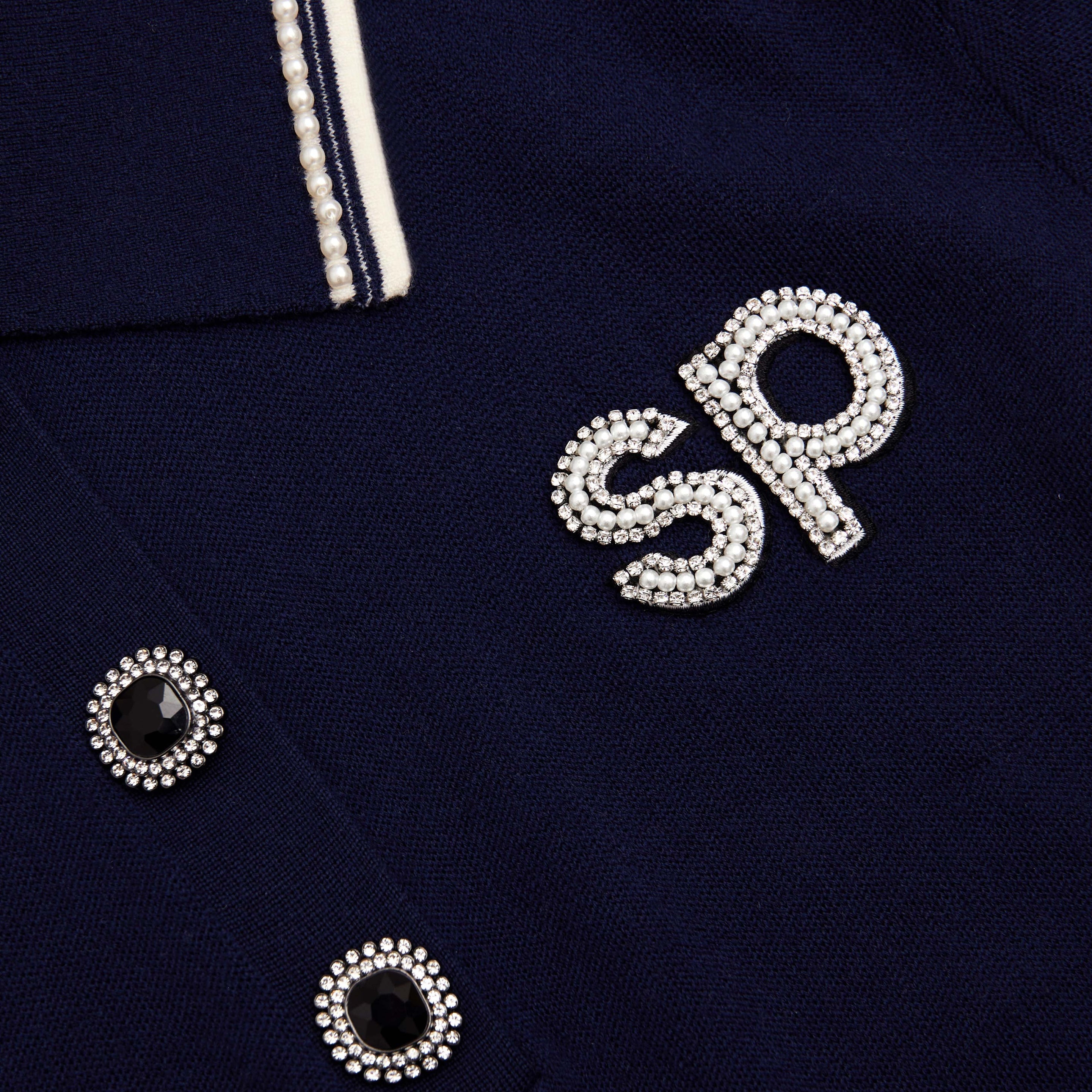 SELF PORTRAIT ニットロンクスリフホロトッフ SS25123TN0 NAVY self-portrait Navy Knit Long Sleeve SP Polo Top | REVERSIBLE
