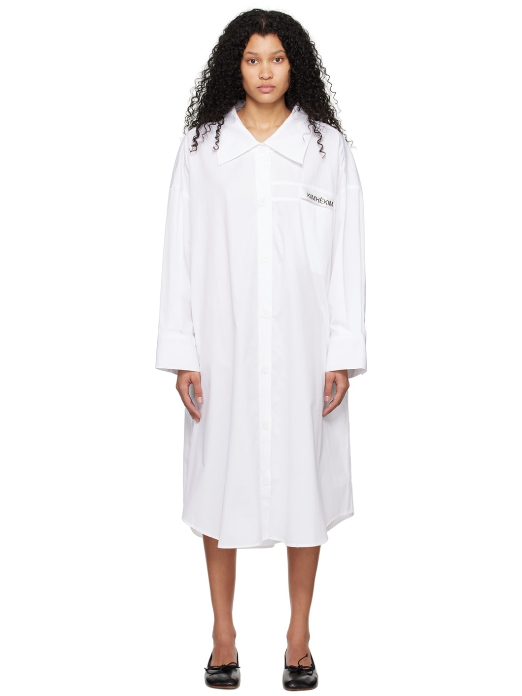 White Button-Up Midi Dress - 1