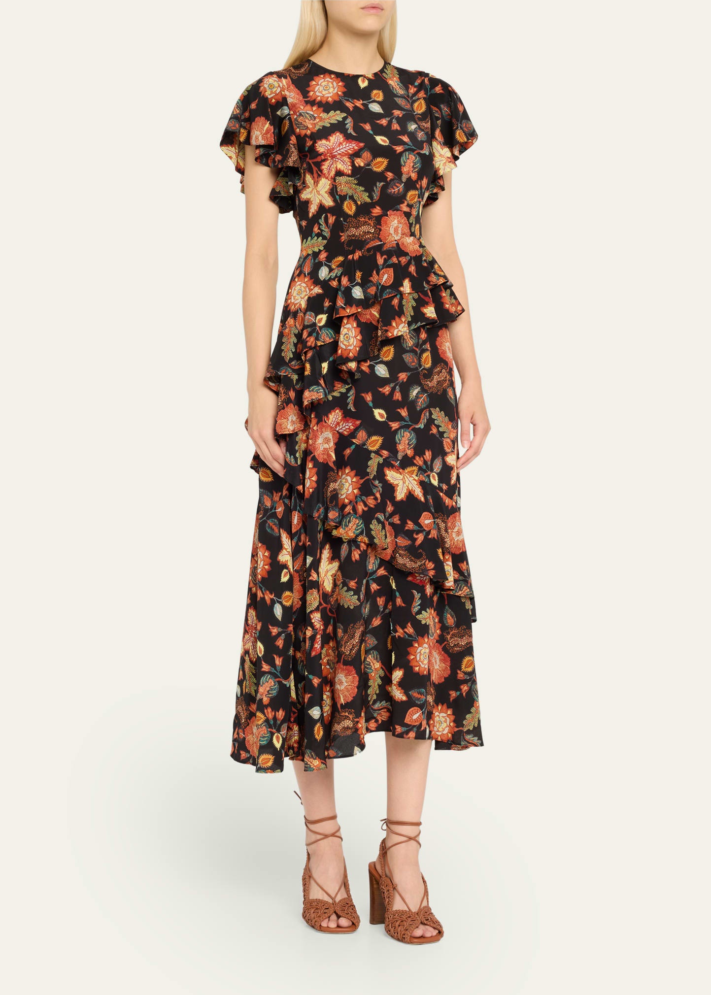 Amaia Floral-Print Ruffle Midi Dress - 4