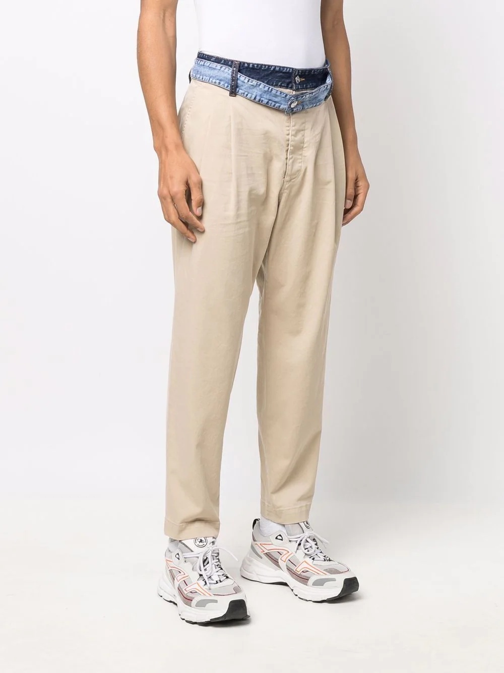 denim-waistband straight-leg trousers - 3