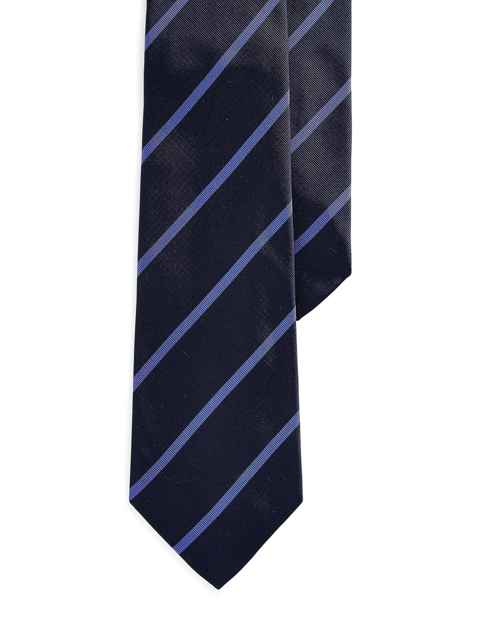 Men's Striped Silk Tie - Navy Blue - 1