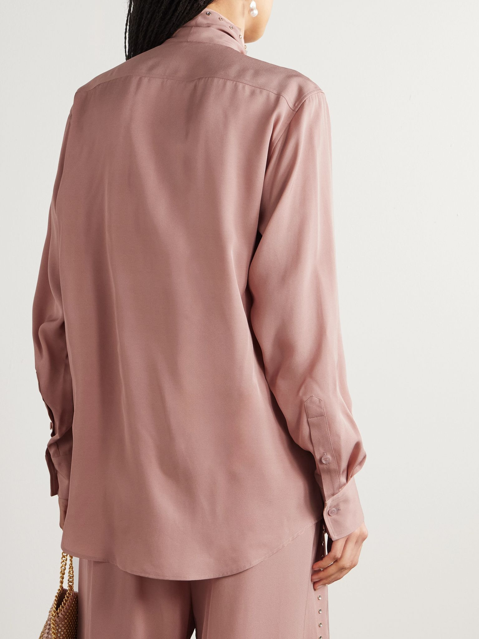 Pussy-bow crystal-embellished crepe blouse Pink - 4