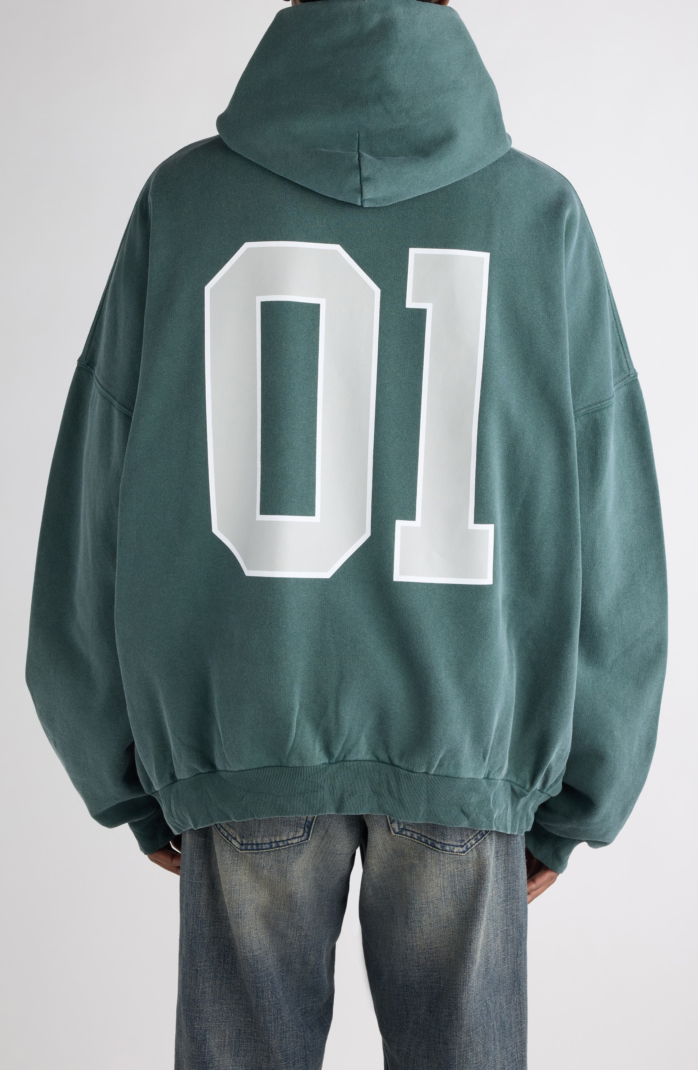 Balenciaga Oversize Cotton Hoodie in Dark Green/Light Grey at Nordstrom - 3