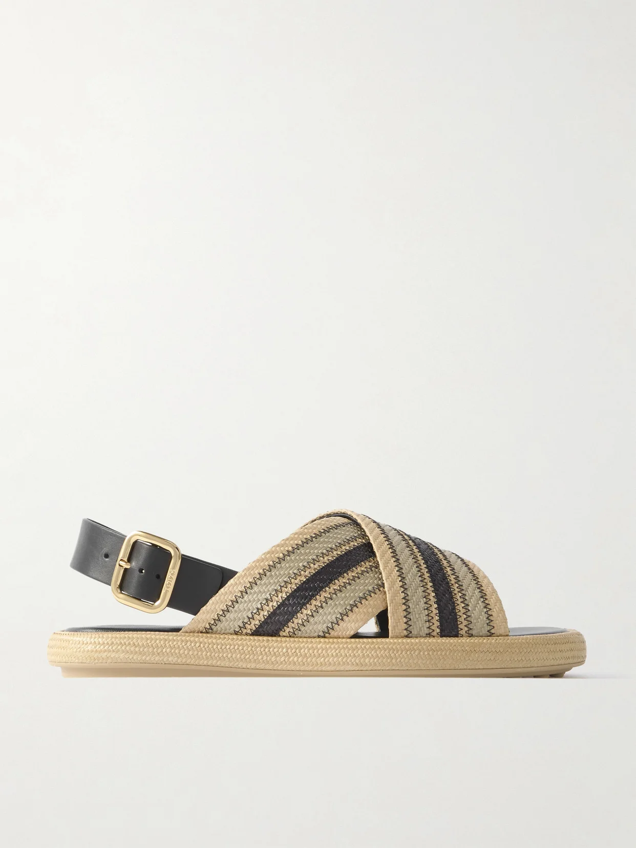 Leather-trimmed Striped Raffia Sandals - 1