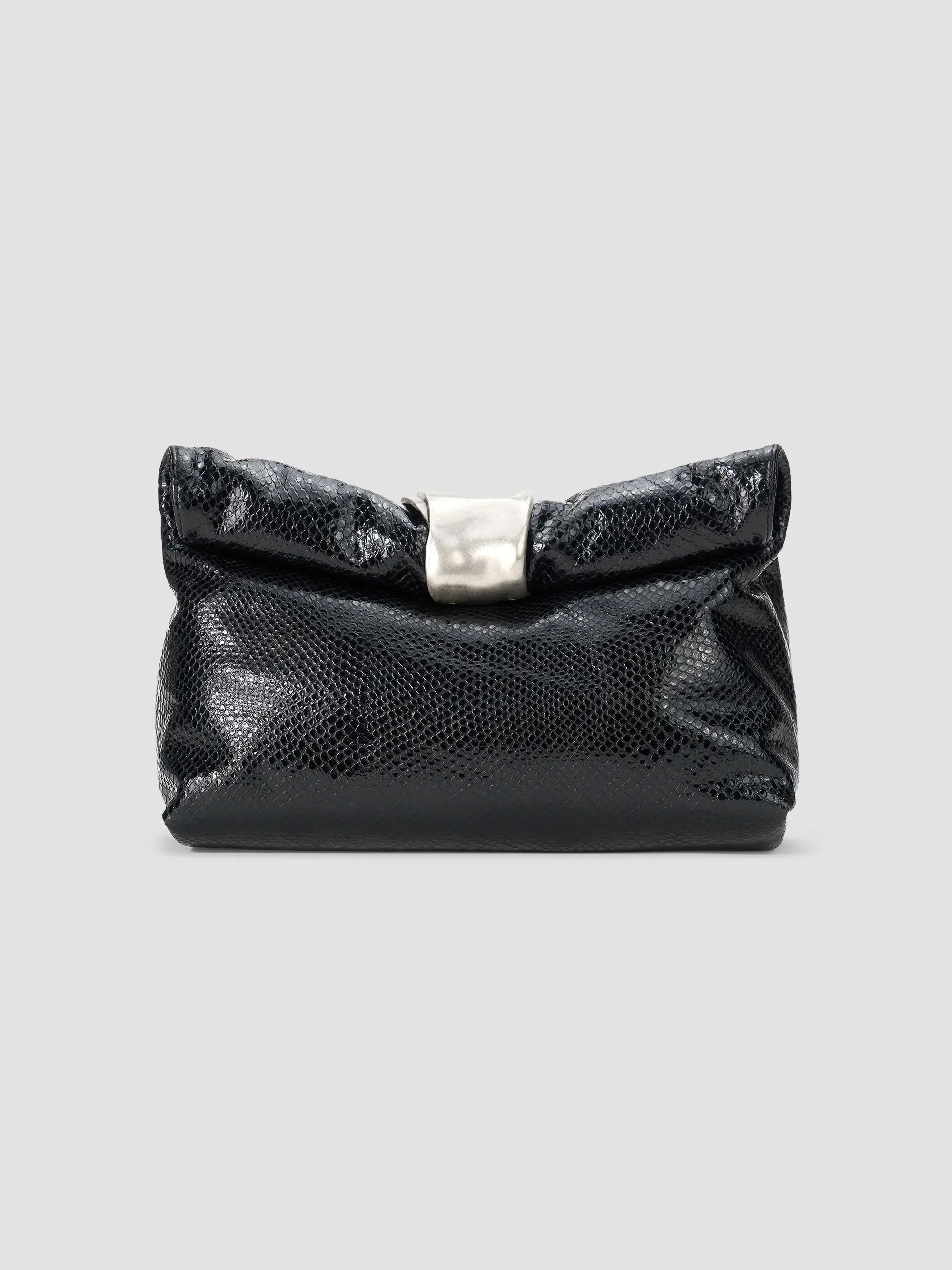Women's Cuff Snake-Embossed Leather Clutch - Black Snake - 1